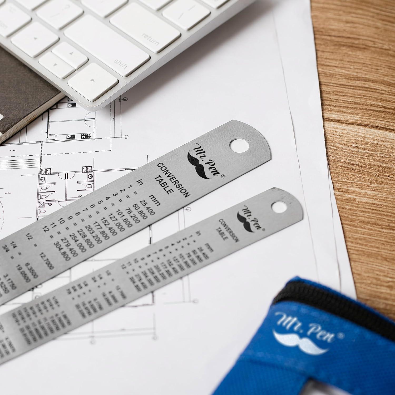 Reglas de acero inoxidable Mr. Pen 15 cm y 30 cm - Paquete de 2