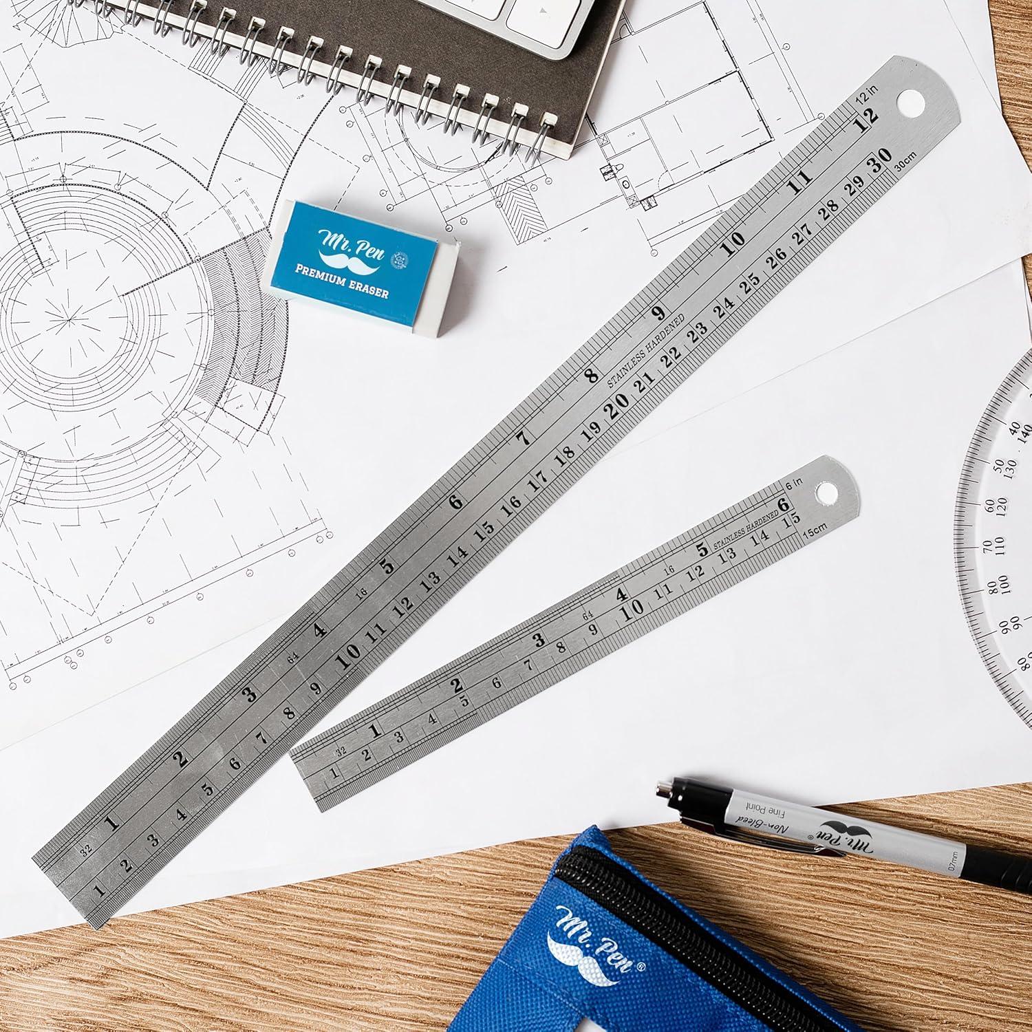 Reglas de acero inoxidable Mr. Pen 15 cm y 30 cm - Paquete de 2