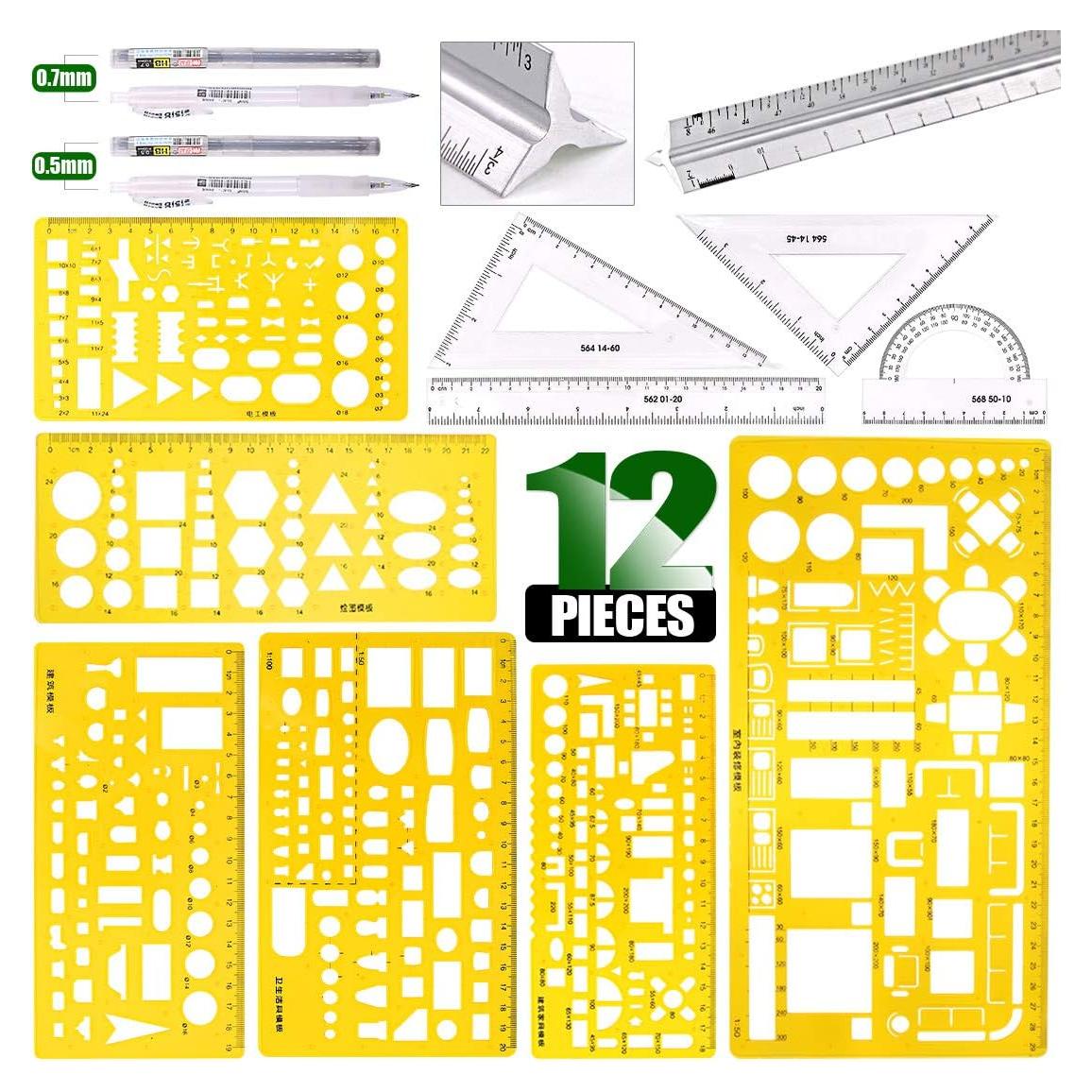 Keadic 12 Piezas Plantillas Geométricas y Reglas de Medición