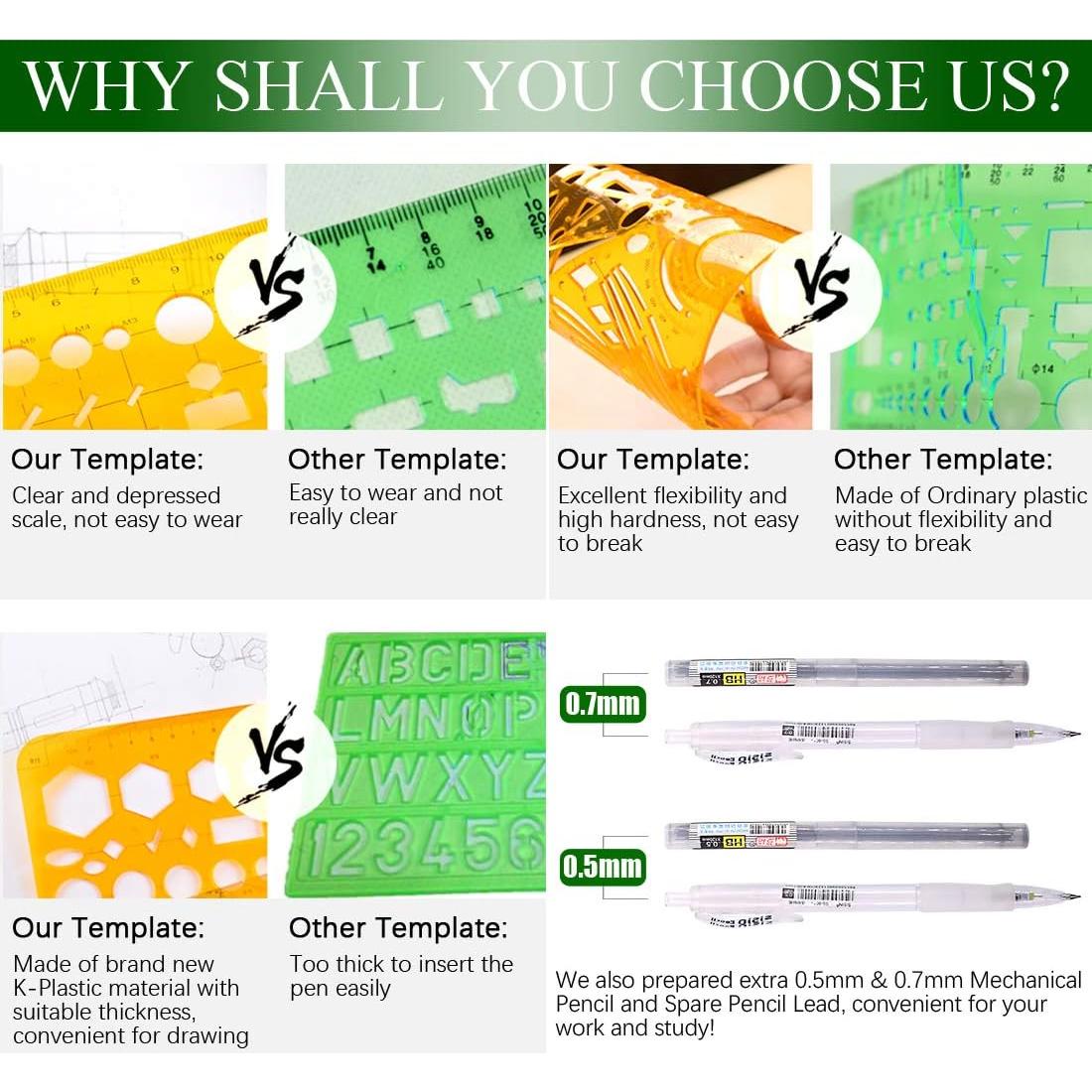 Keadic 12 Piezas Plantillas Geométricas y Reglas de Medición