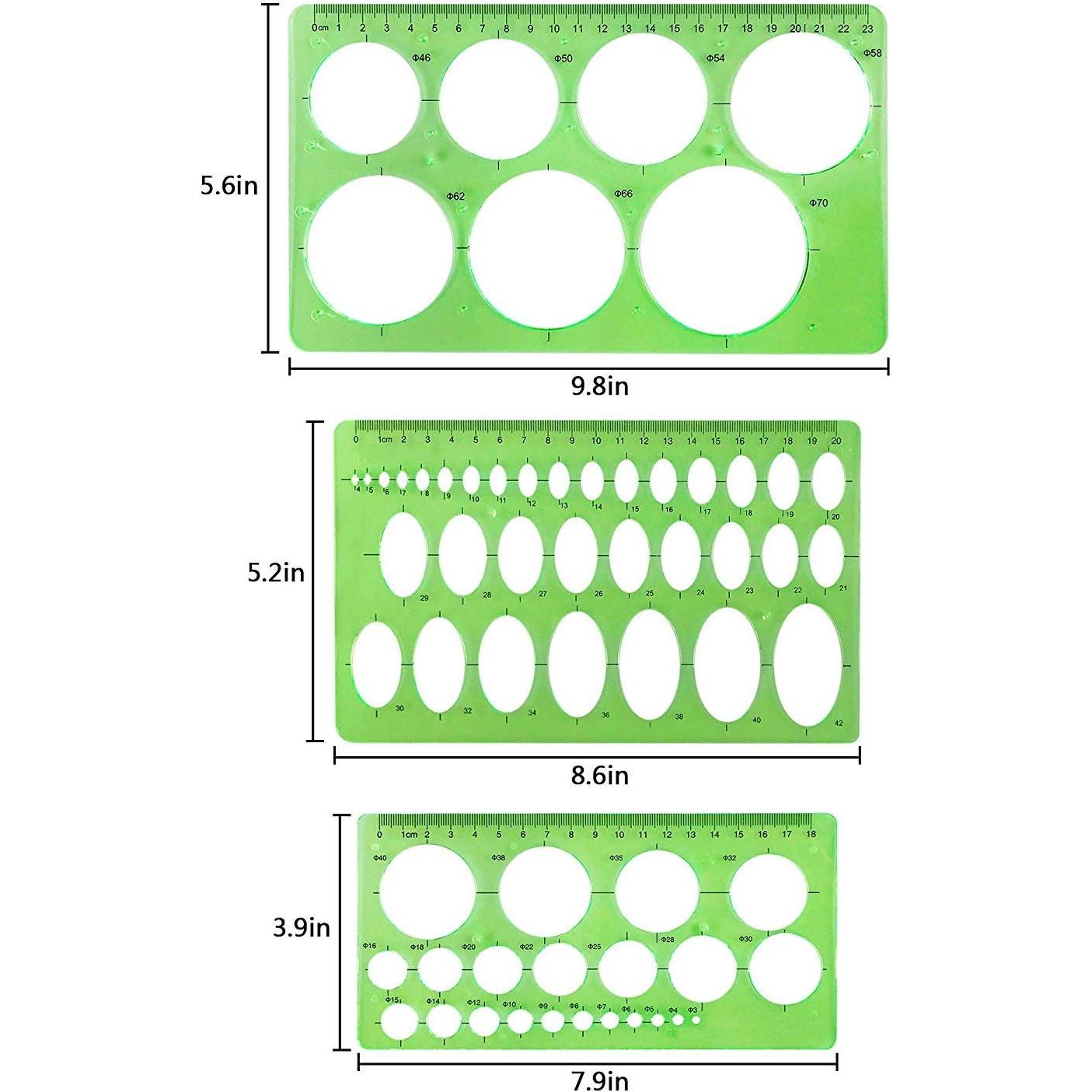 10 Plantillas de Dibujo Geométricas Onwon Plástico Verde Claro