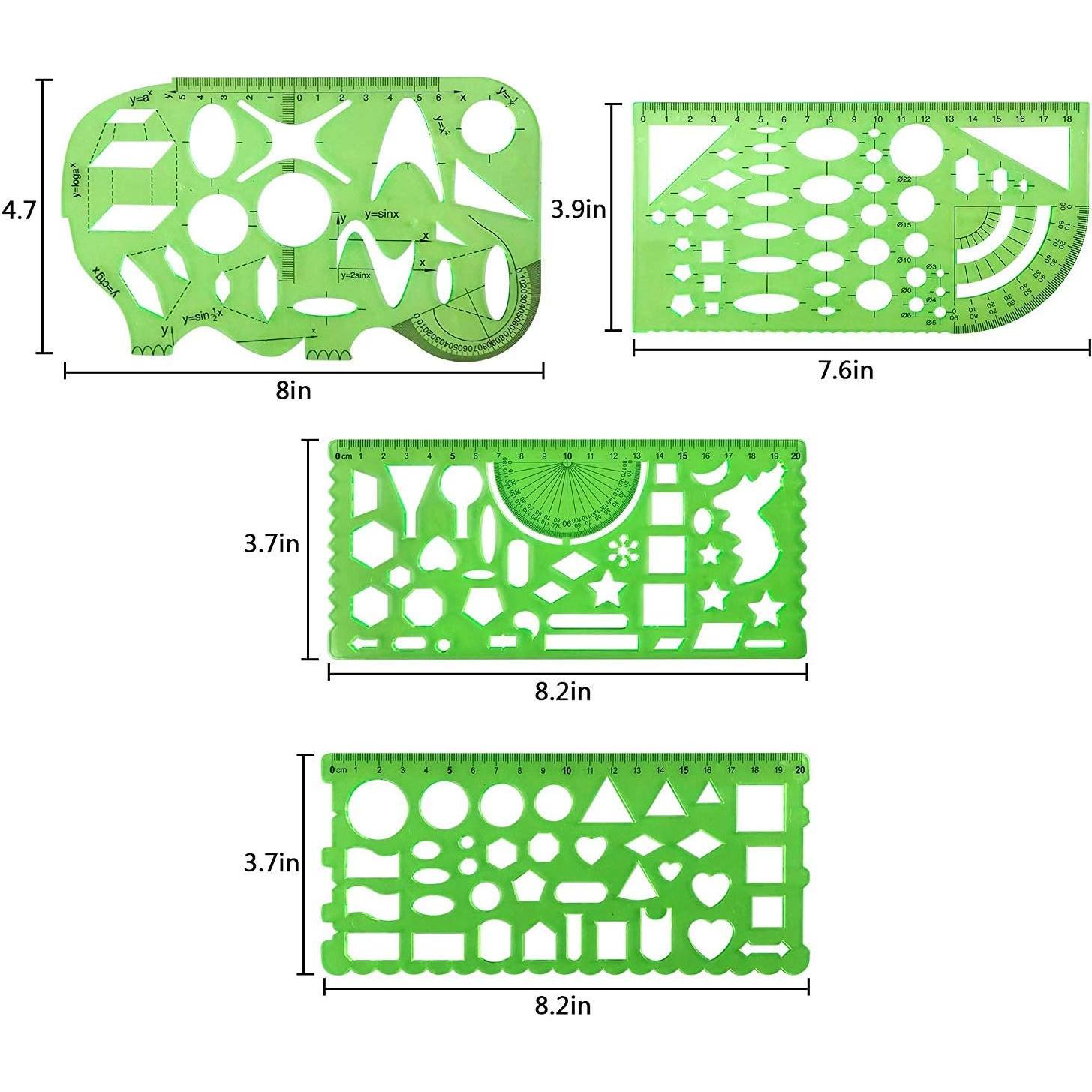 10 Plantillas de Dibujo Geométricas Onwon Plástico Verde Claro