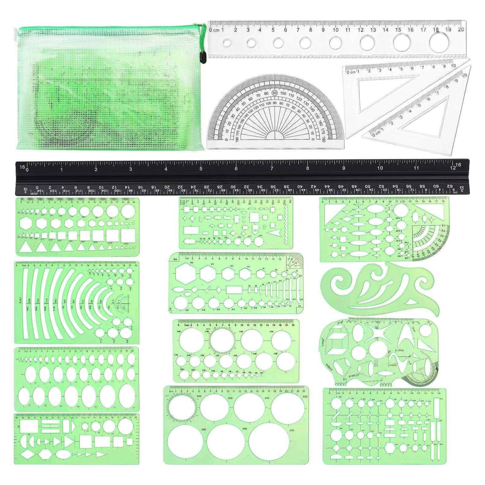 Juego de Plantillas de Dibujo Geométrico Zlulary 18 Piezas