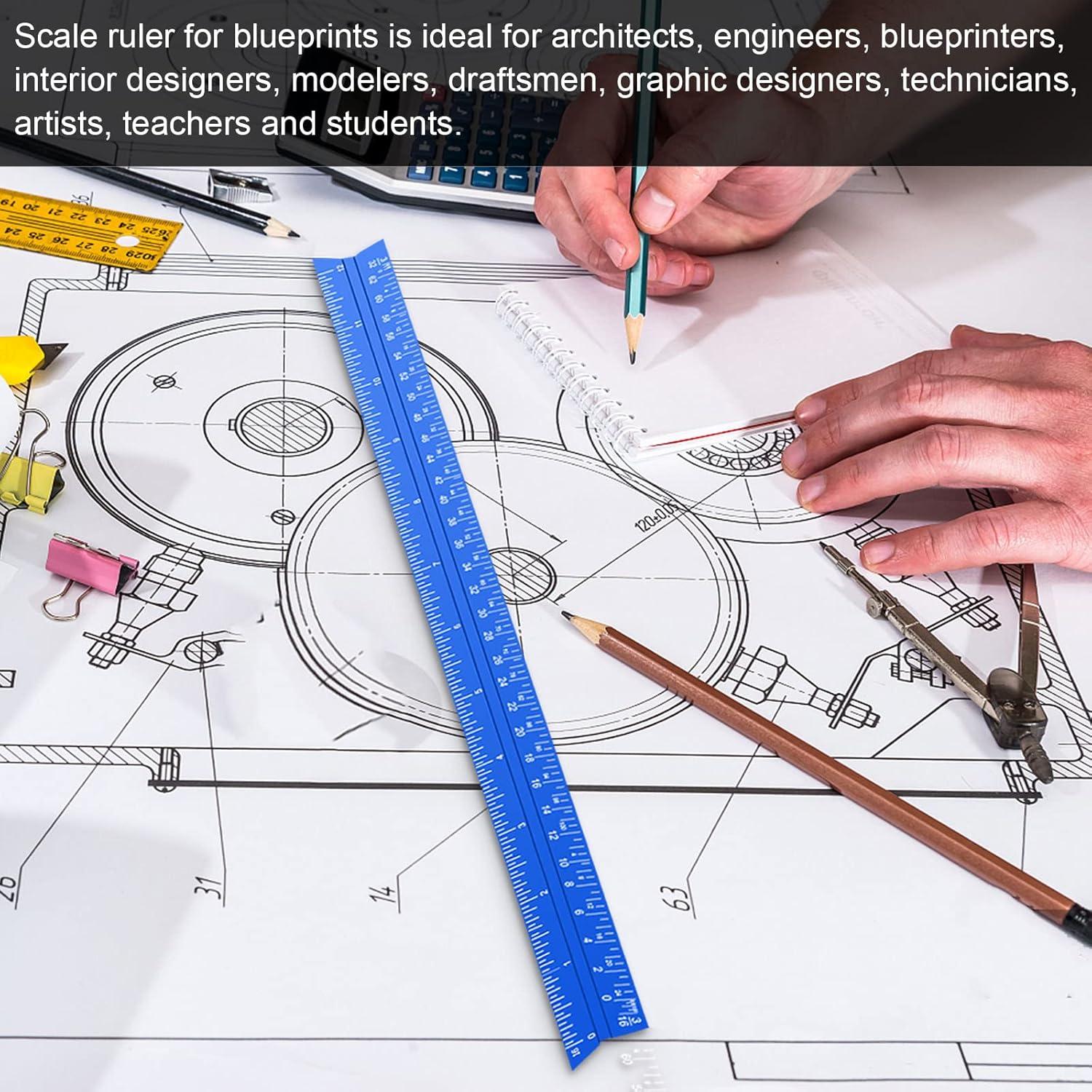 Regla de Escala Arquitectónica Rocoto 33cm Aluminio Azul