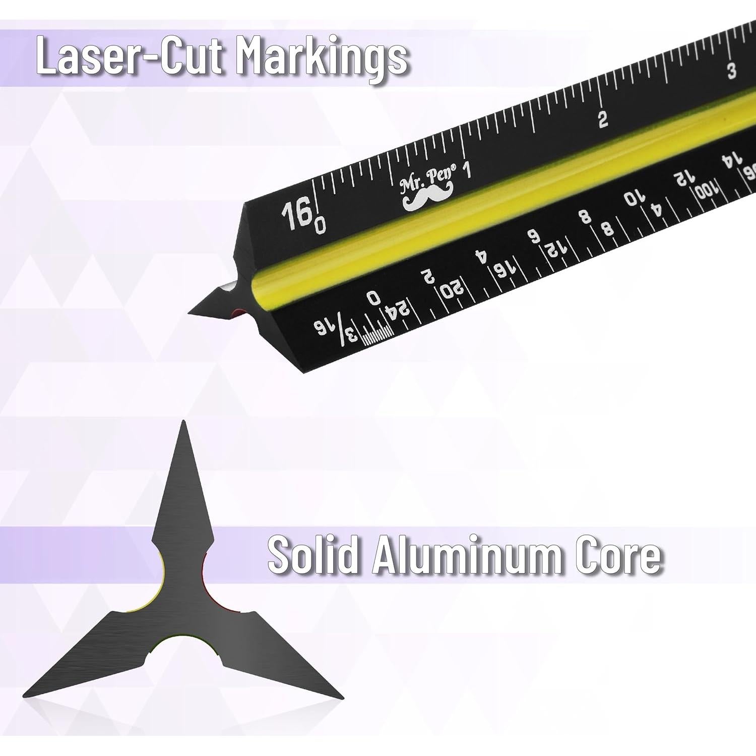 Regla de Escala Arquitectónica Mr. Pen 30.48 cm 2 Pcs Aluminio