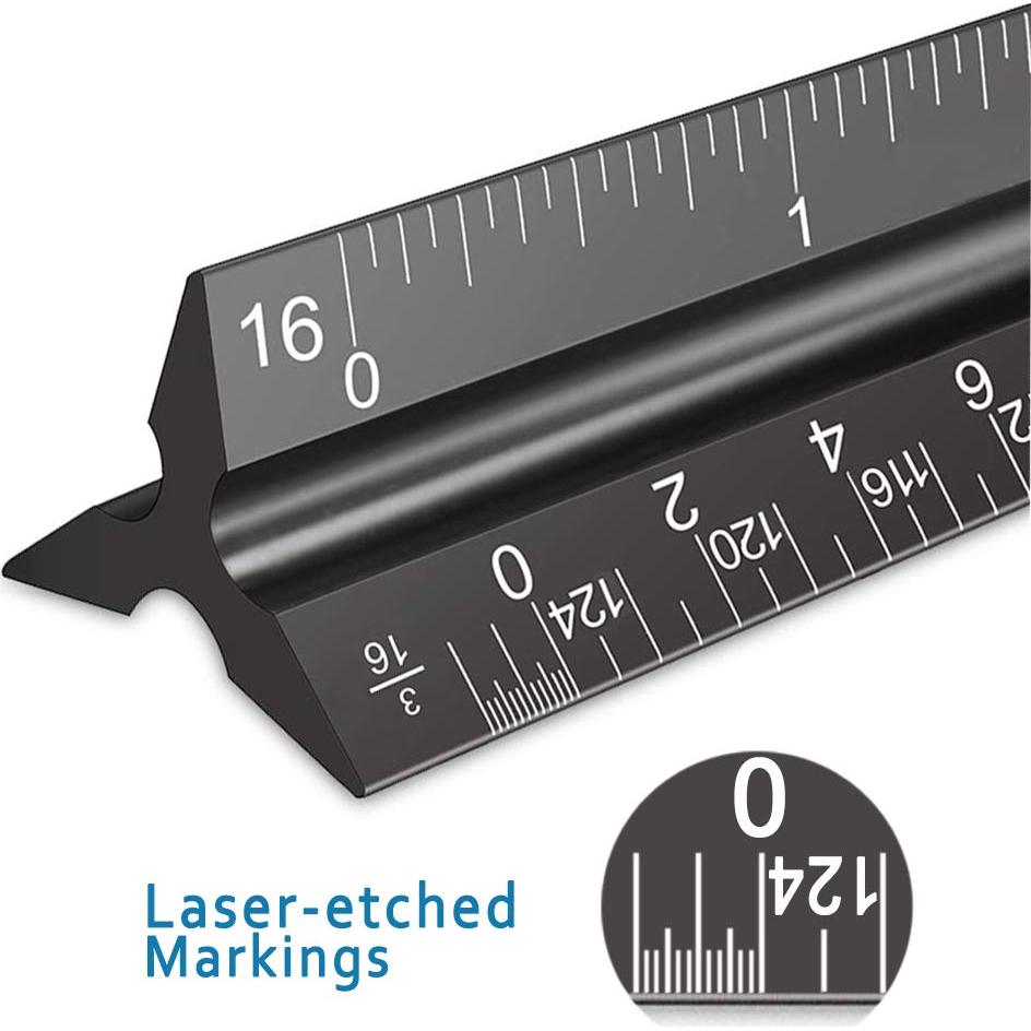 Regla Triangular Arquitectónica Rena Chris 30.48 cm Aluminio Negro