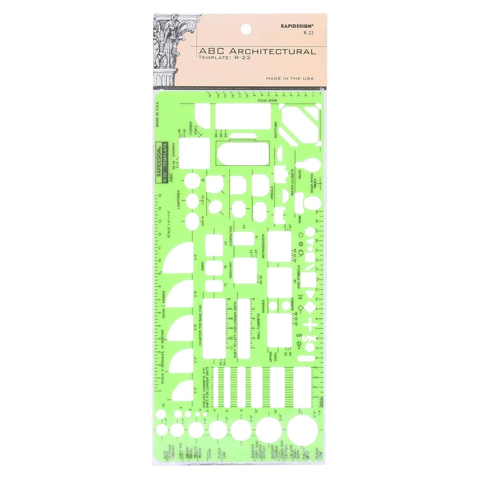 Plantilla Arquitectónica Rapidesign R22 Escala 1/4" 29.21x11.56 cm