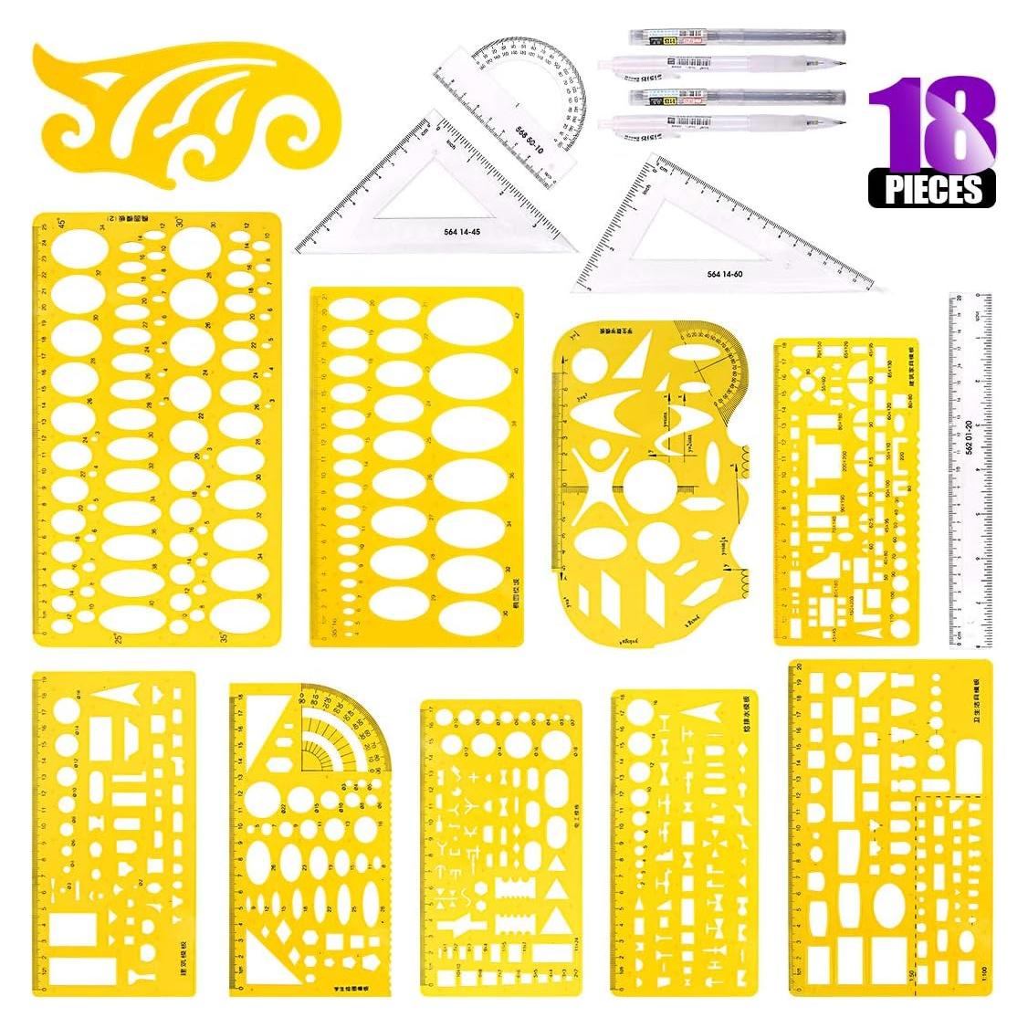 Kit de Plantillas Geométricas Swpeet 18 Piezas con Lápices