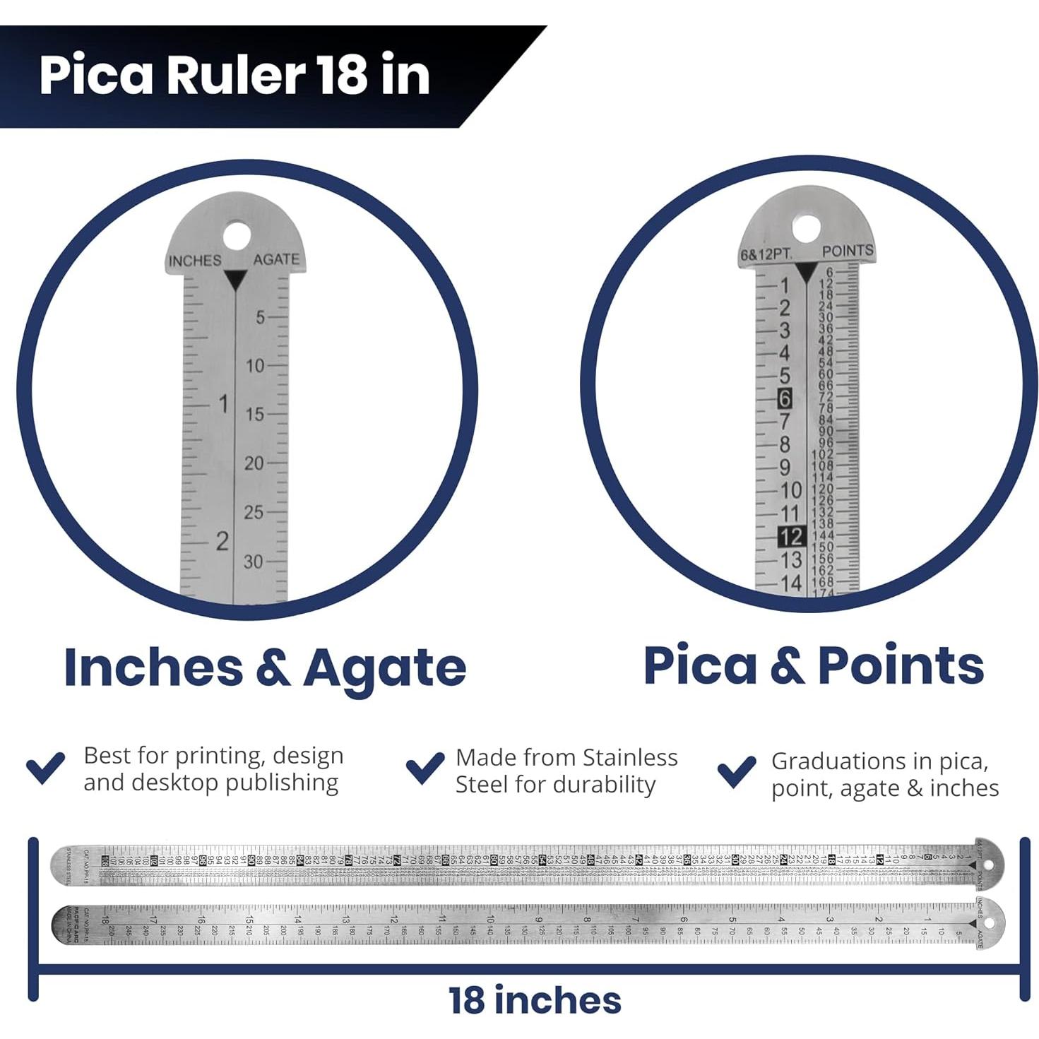 Regla de Metal Pacific Arc 45.72 cm con Pica y Medidas