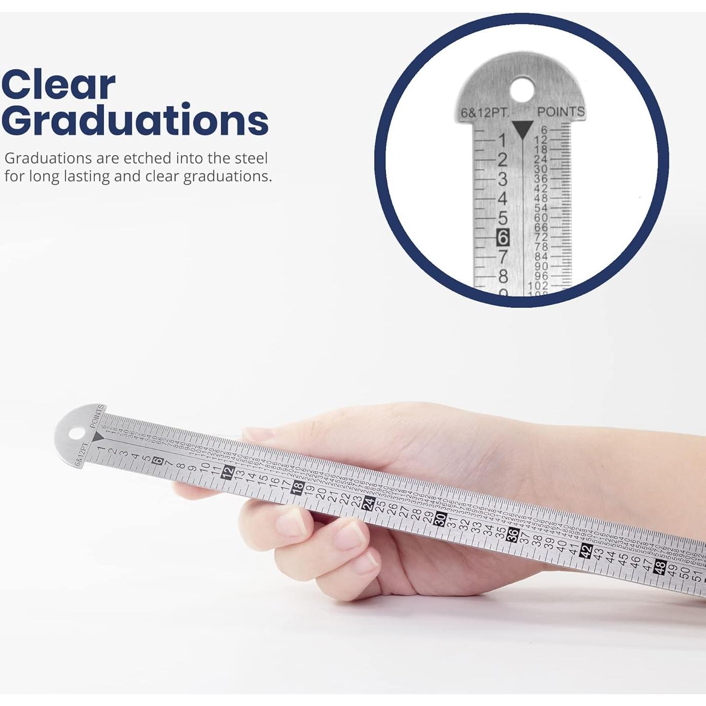 Regla de Metal Pacific Arc 45.72 cm con Pica y Medidas