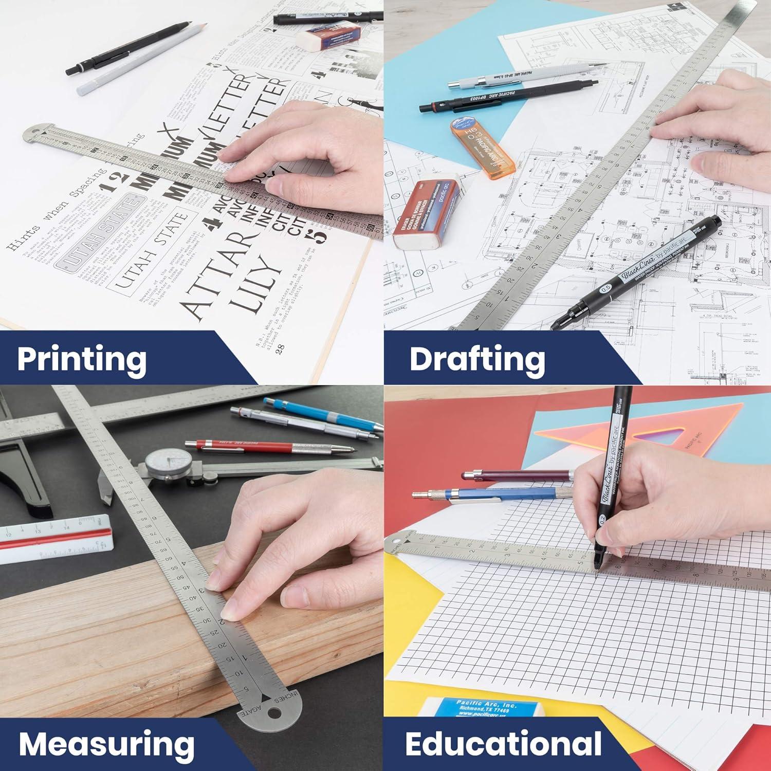 Regla de Metal Pacific Arc 45.72 cm con Pica y Medidas