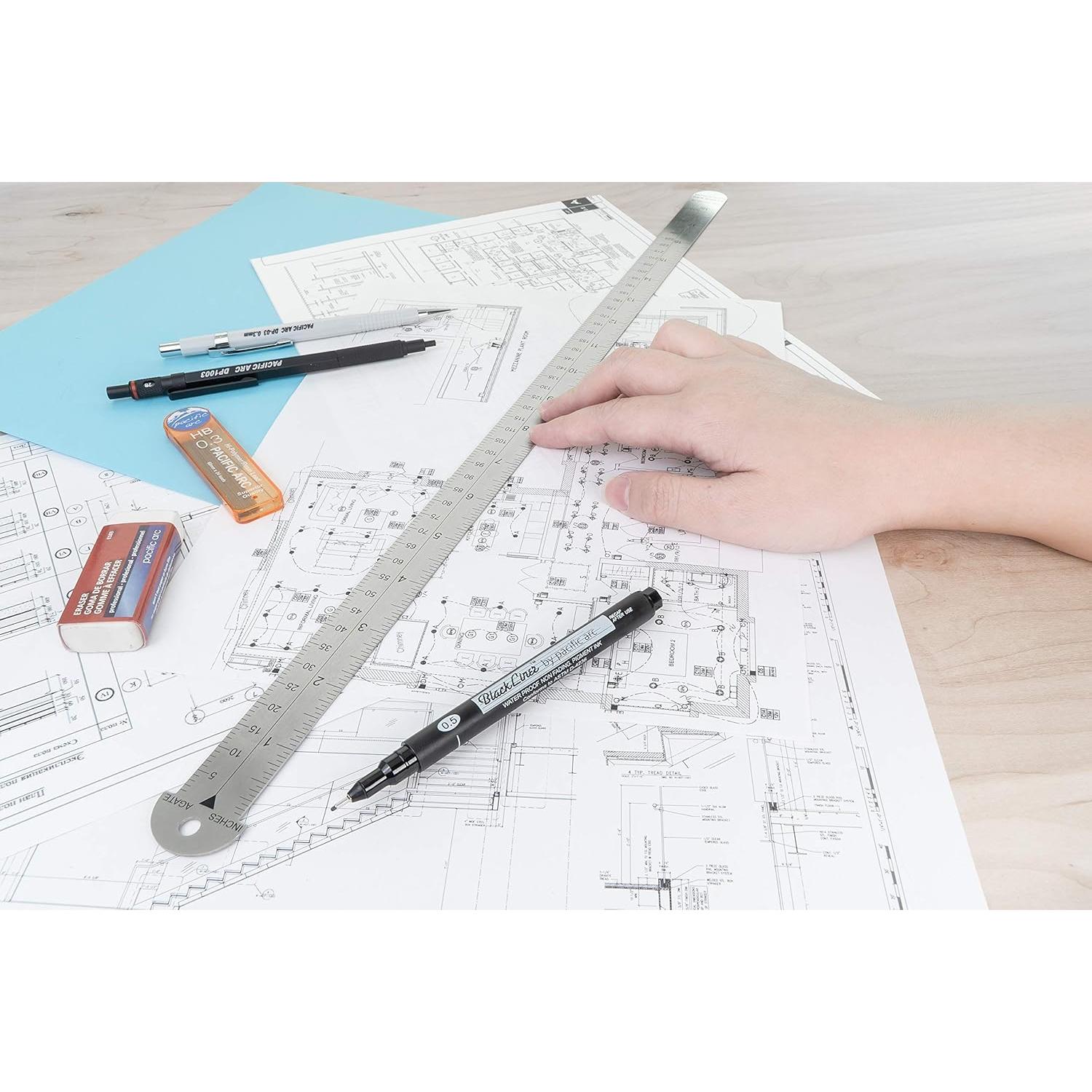 Regla de Metal Pacific Arc 45.72 cm con Pica y Medidas