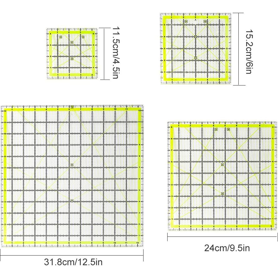 Reglas de Acolchado UOOU 4 Pack Acrílicas 11.43cm a 31.75cm