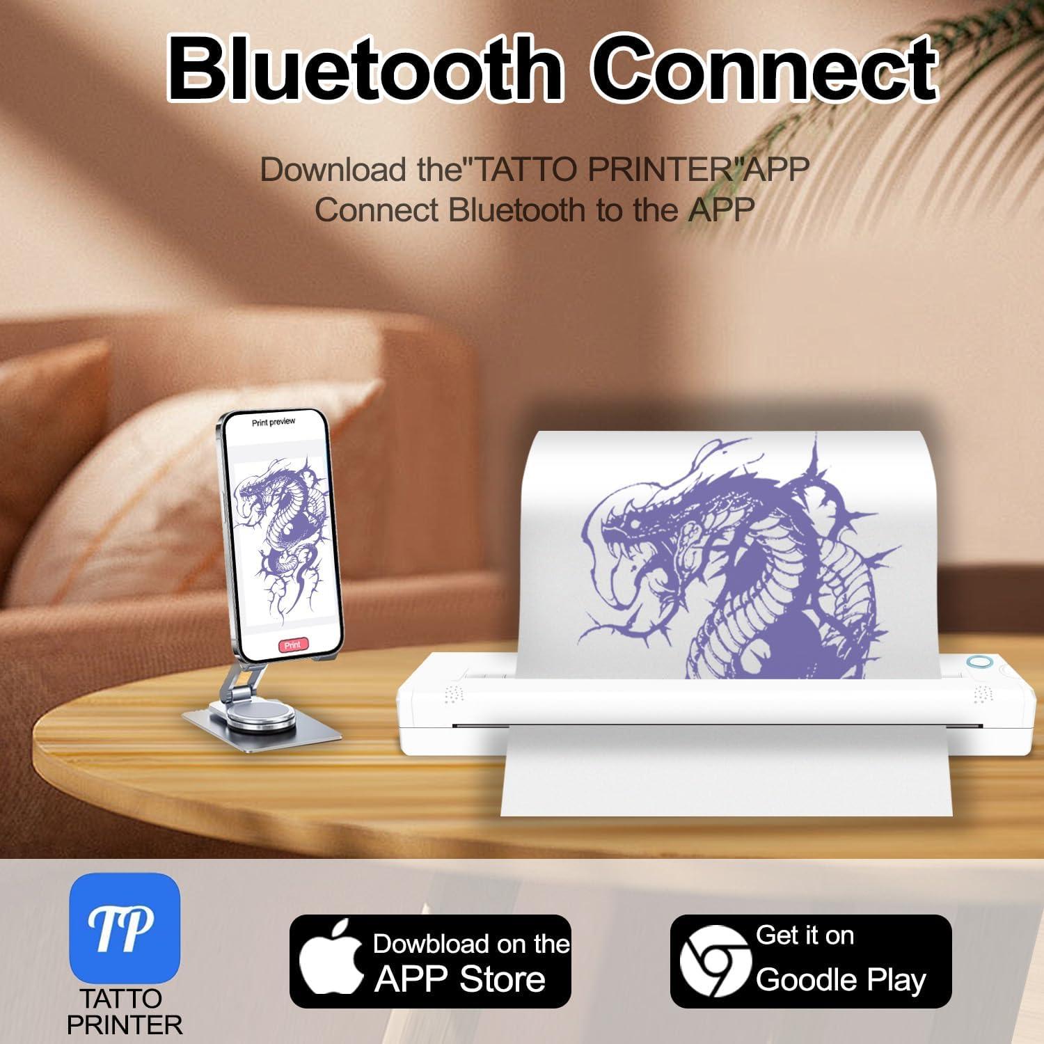 Tattoo Stencil Machines,Thermal Tattoo Stencil Printer,Bluetooth Wireless Stencil Printer for Tattooing Compatible with Smartphone (White)