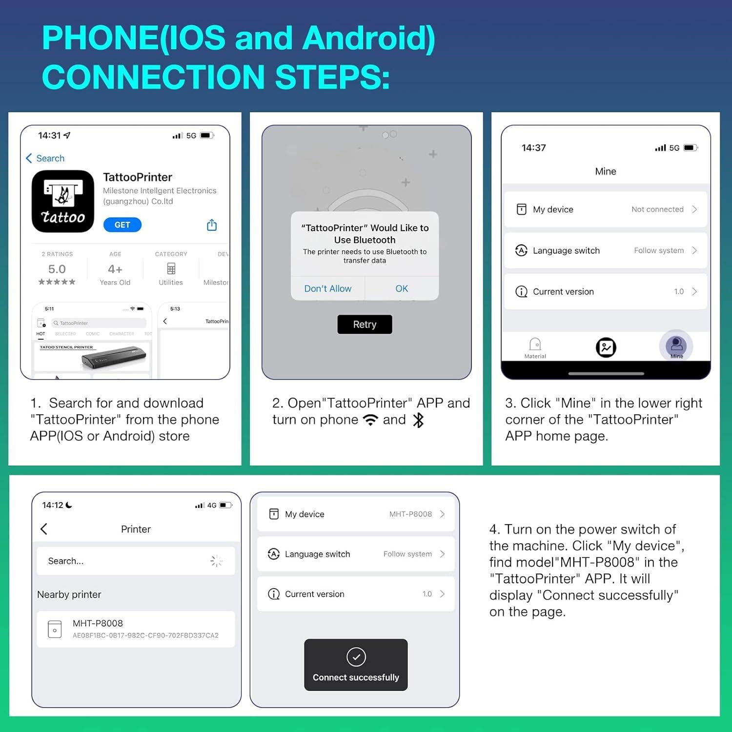 Impresora Térmica de Tatuajes Inalámbrica VLOXO P8008 con Bluetooth