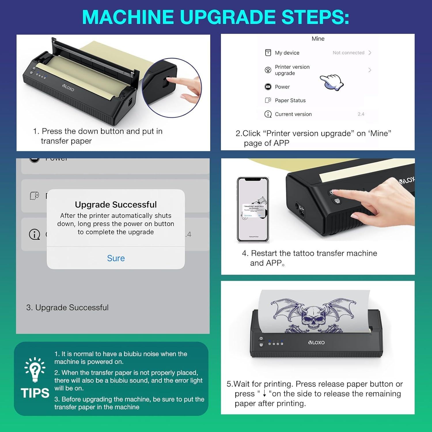 Impresora Térmica de Tatuajes Inalámbrica VLOXO P8008 con Bluetooth