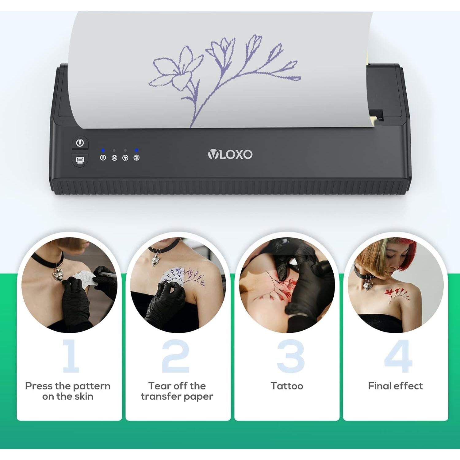 Impresora Térmica de Tatuajes Inalámbrica VLOXO P8008 con Bluetooth