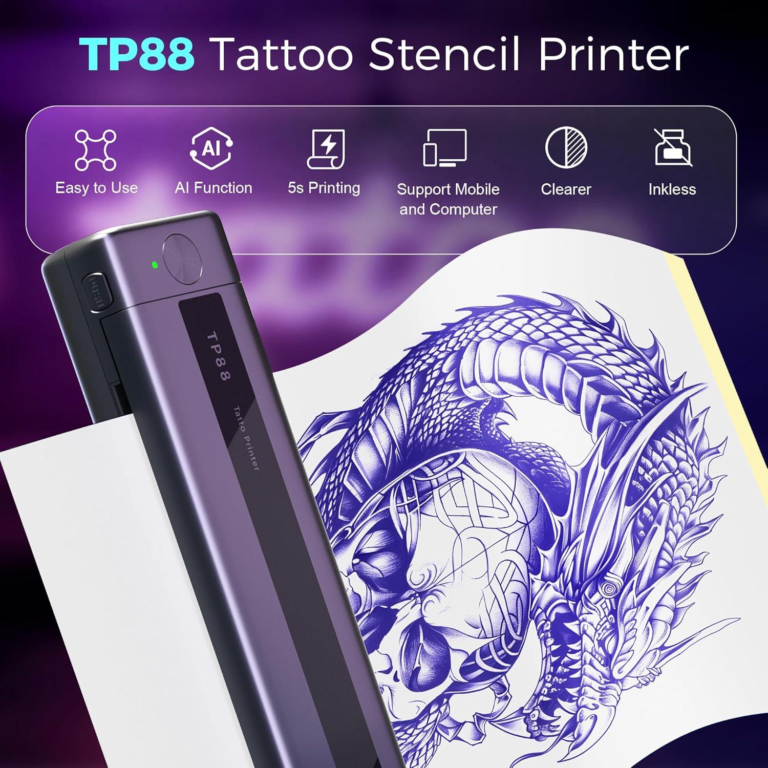 Impresora Térmica de Tatuajes Zodzi TP88 - Portátil con 10 Hojas