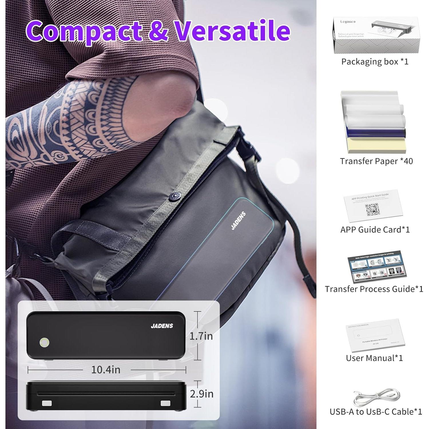 Impresora de Plantillas de Tatuaje JADENS Bluetooth 40 Hojas