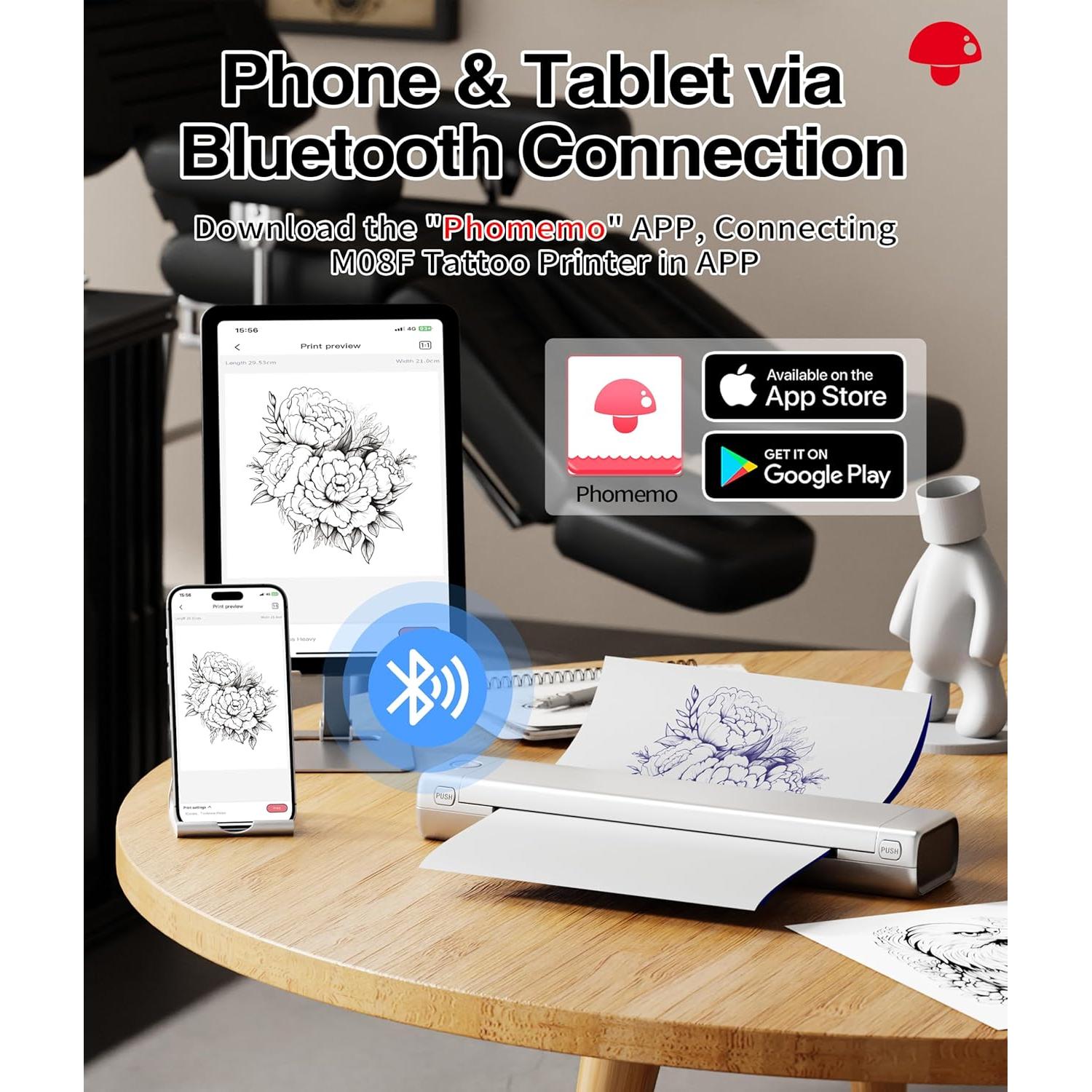 Impresora de Plantillas de Tatuaje Phomemo M08F Plata Bluetooth