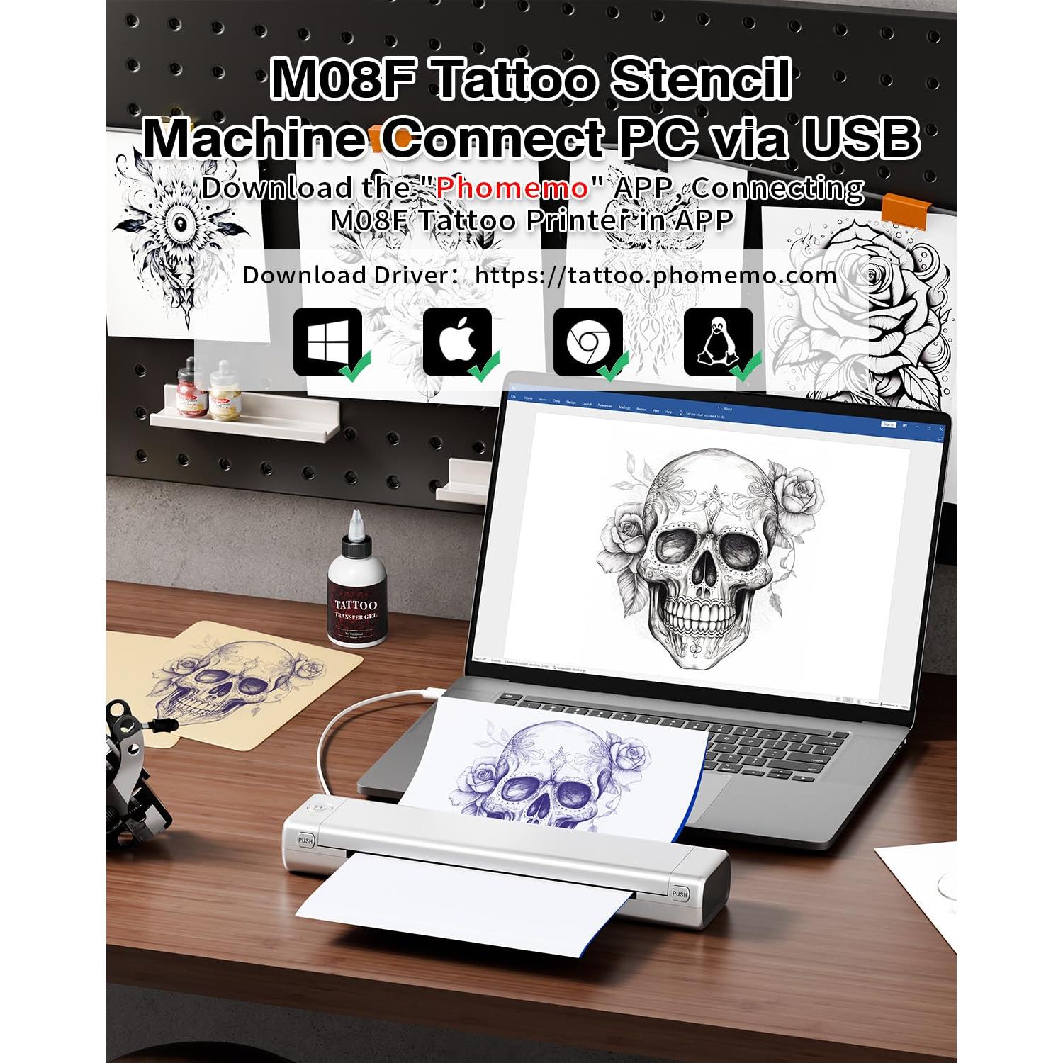 Impresora de Plantillas de Tatuaje Phomemo M08F Plata Bluetooth