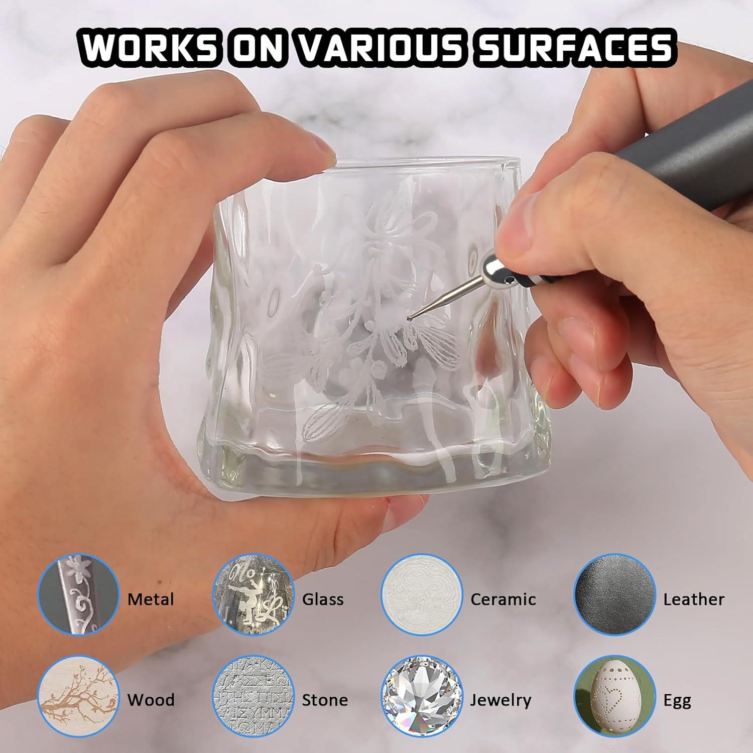 Engraving Pen Kit Rechargeable Cordless Engraver Pen with 33 Bits, 10 Stencils, Mini DIY Electric Etching Machines Rotary Tool for Carving Jewelry Stone Wood Glass Metal Plastic