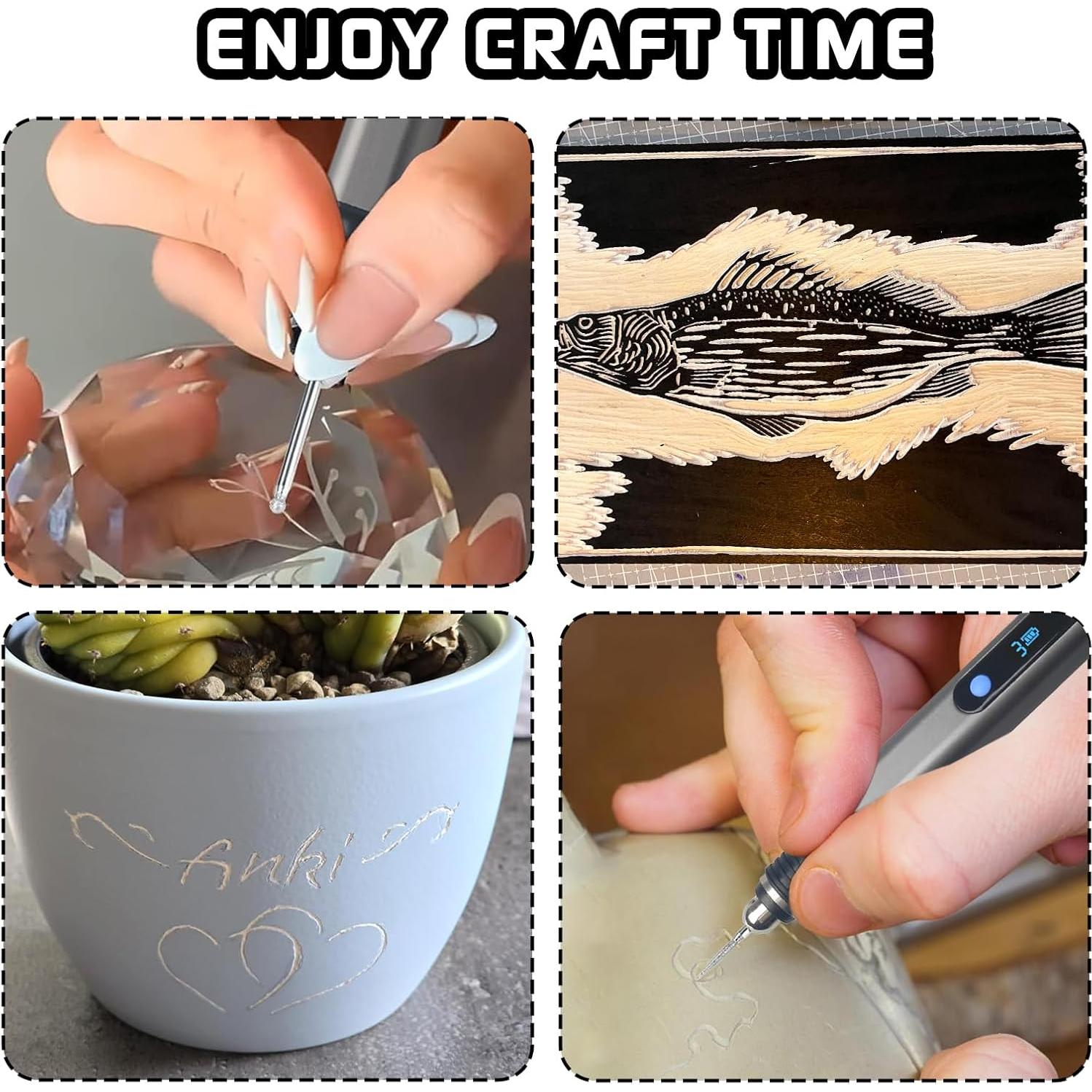 Engraving Pen Kit Rechargeable Cordless Engraver Pen with 33 Bits, 10 Stencils, Mini DIY Electric Etching Machines Rotary Tool for Carving Jewelry Stone Wood Glass Metal Plastic