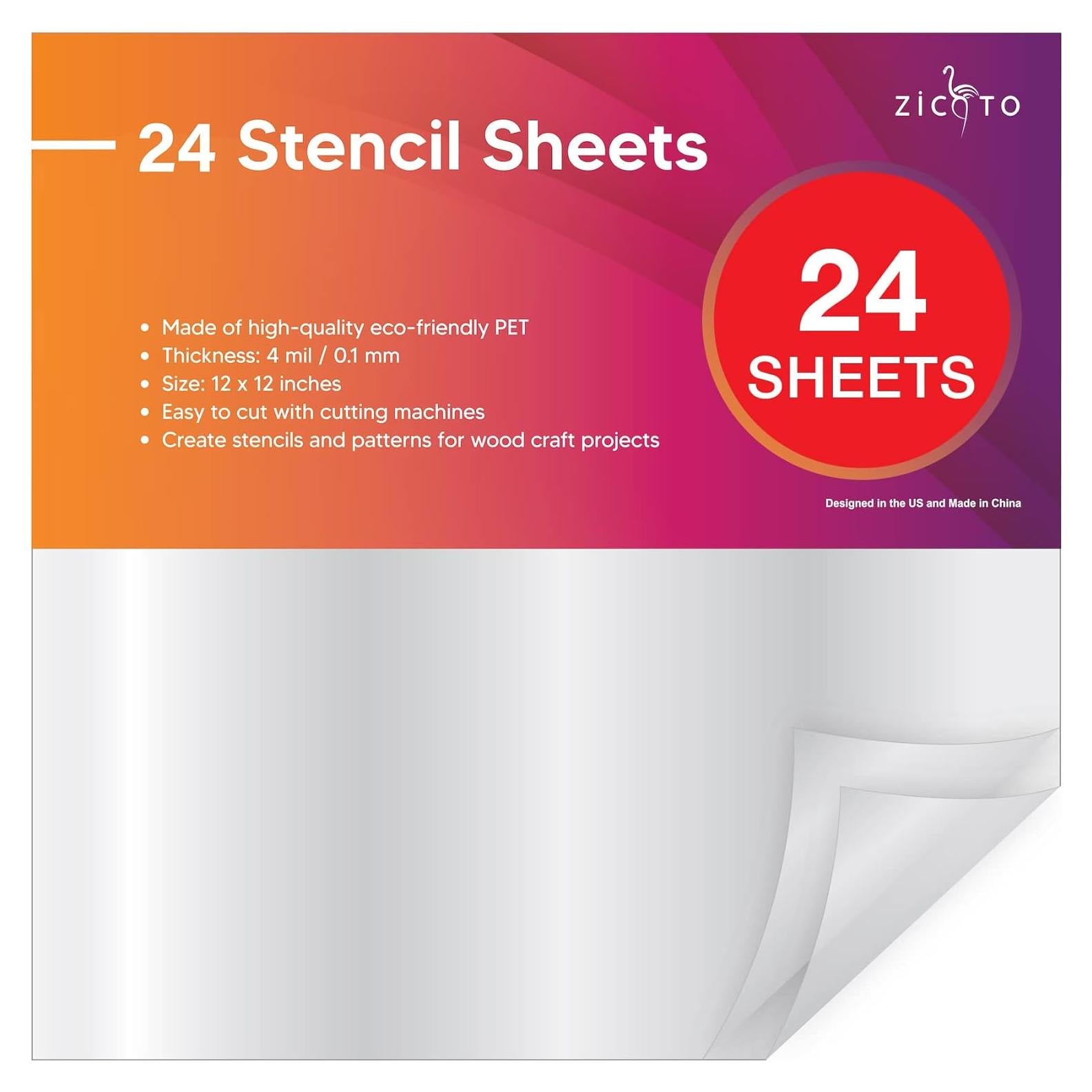 Juego de 24 Hojas de Plantilla Mylar ZICOTO 30.48x30.48 cm