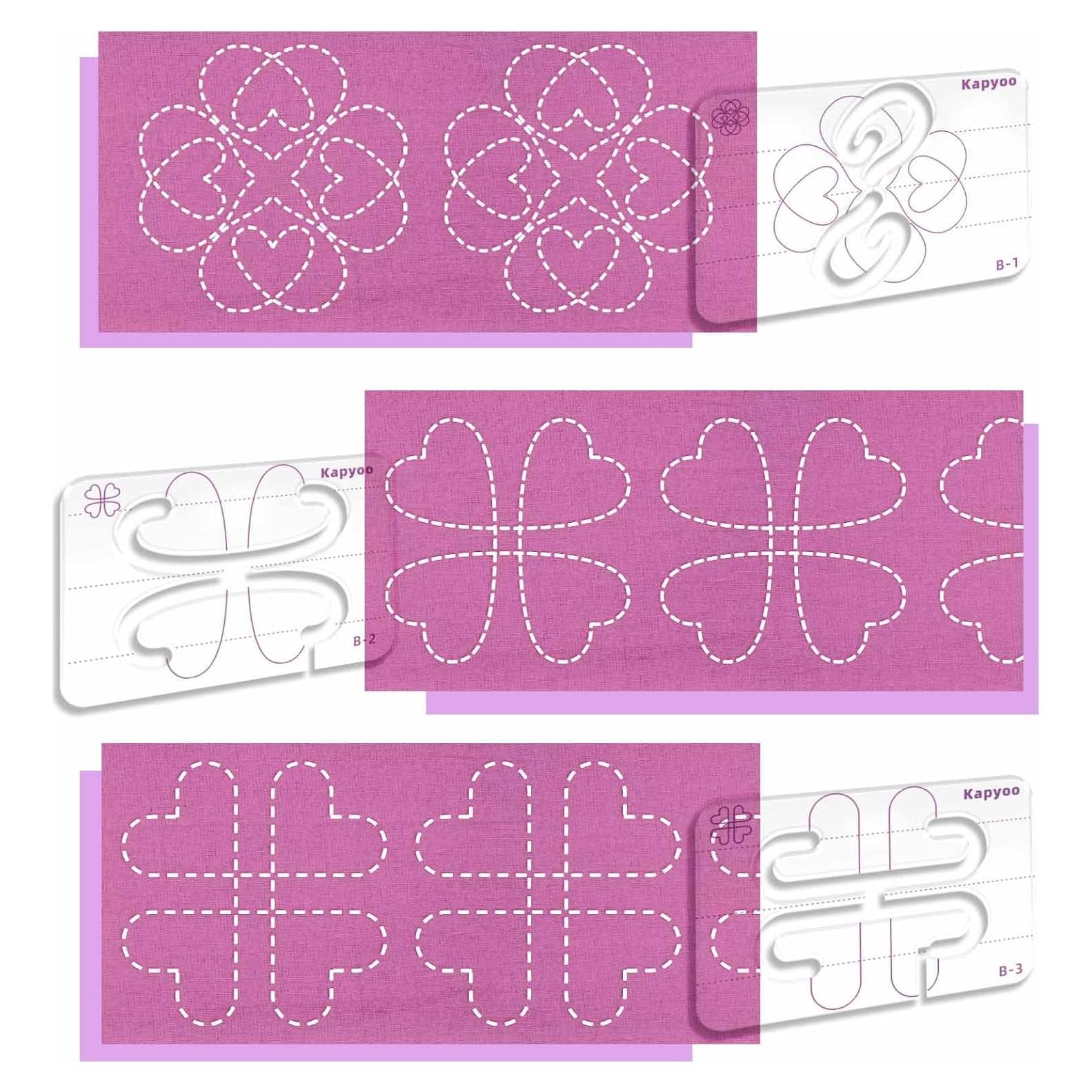 3Pcs Free Motion Quilting Templates with Non-Slip Grips, Quilting Ruler and Templates for Industrial and Domestic Machines Reusable Stencils for DIY Quilt Designs (25 Series B)