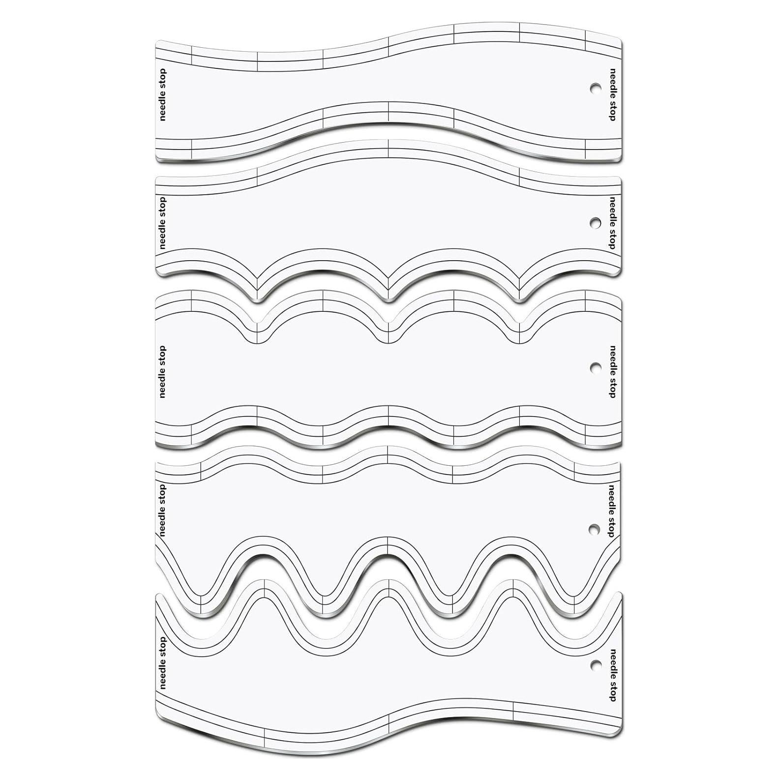 5 Plantillas de Acolchado Acrílico Sinload 26 cm Diseño Ola
