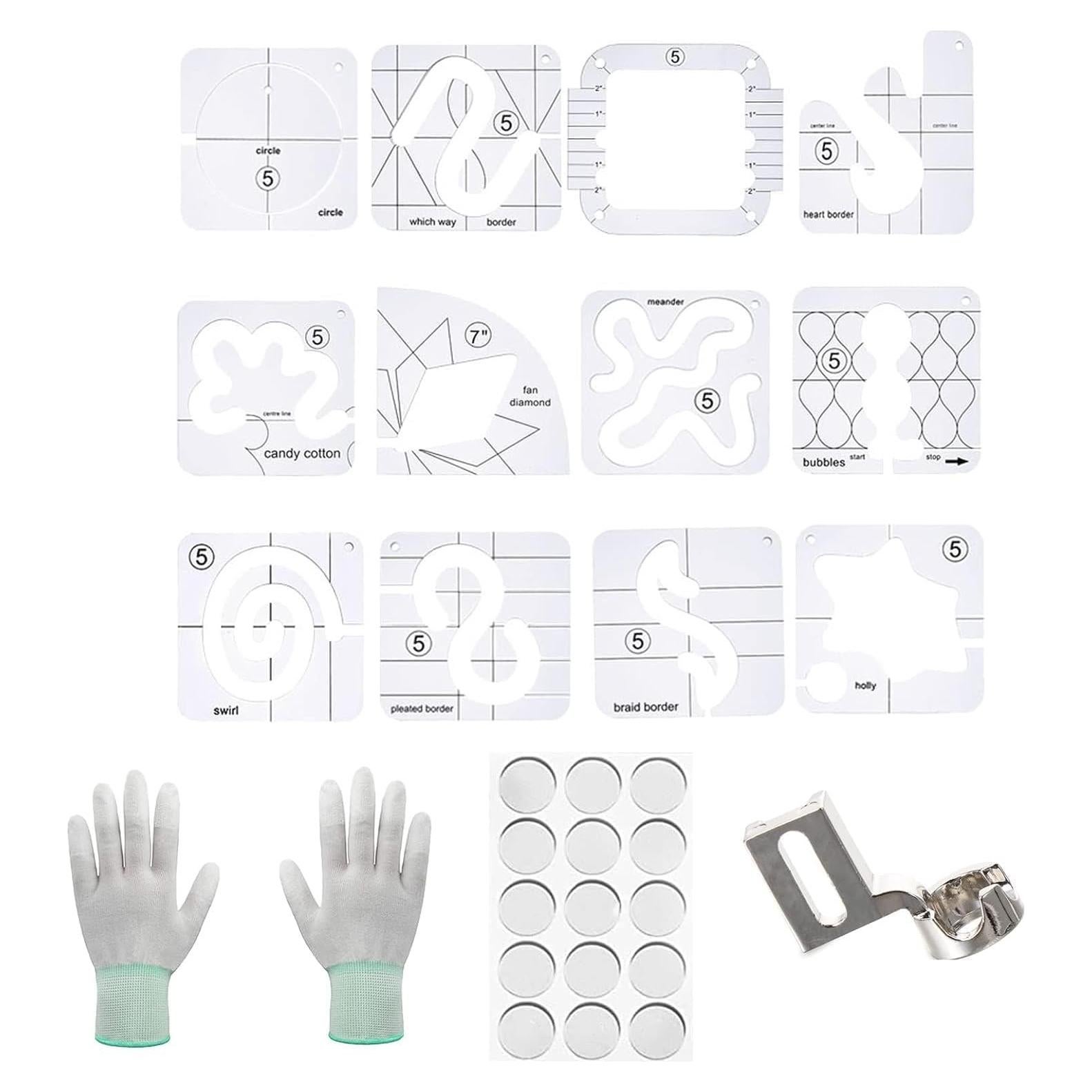 Juego de 16 Piezas para Acolchado Sowiichi - Plantillas y Guantes