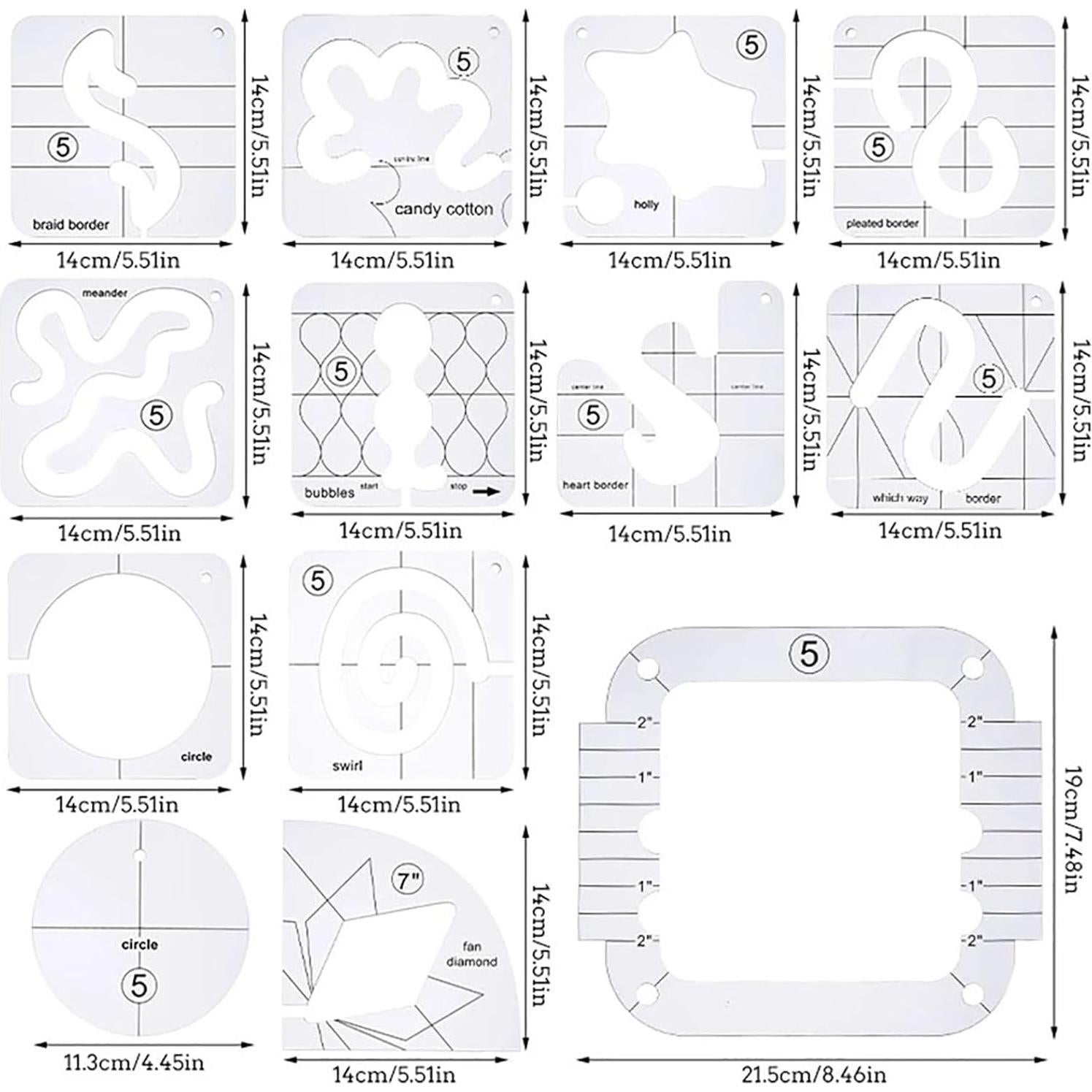 Juego de 16 Piezas para Acolchado Sowiichi - Plantillas y Guantes