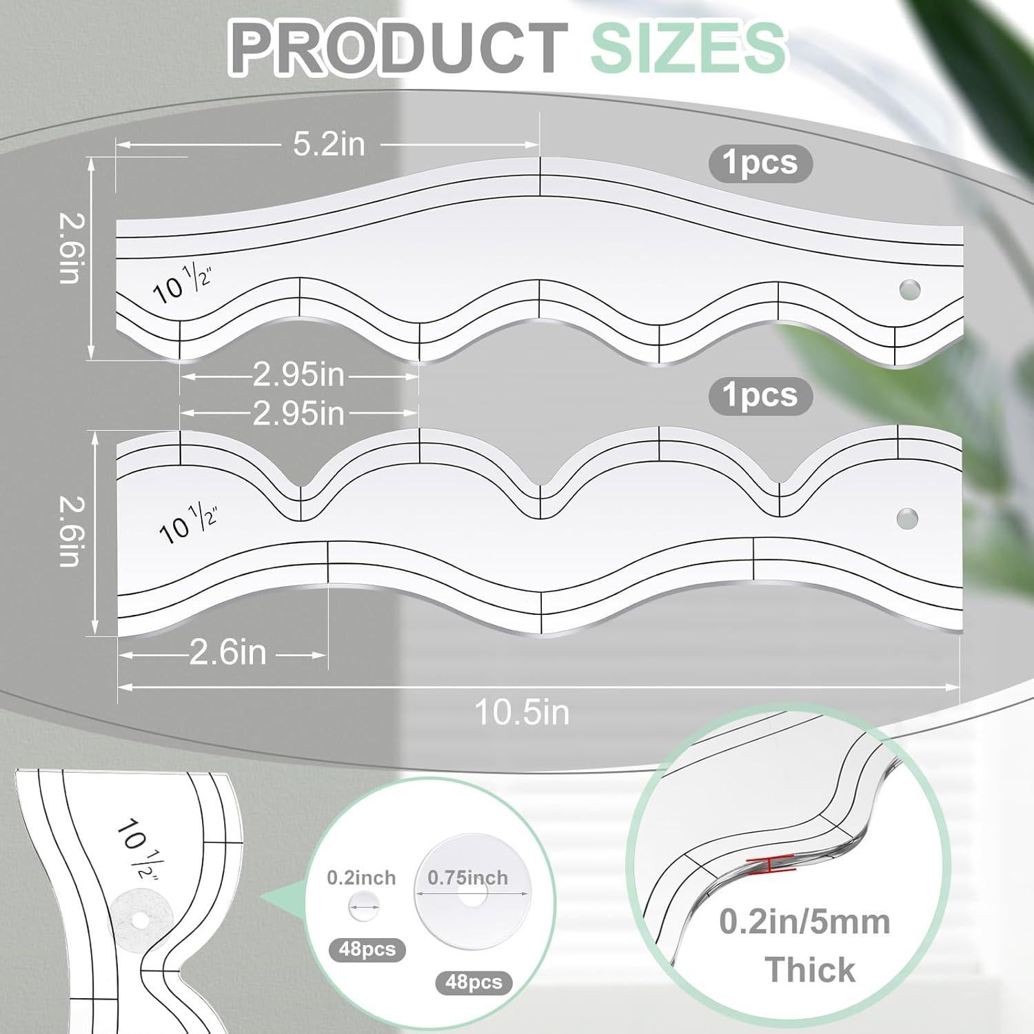 Regla de Acolchado Acrílica Kigley 2 Pcs con Agarre Antideslizante