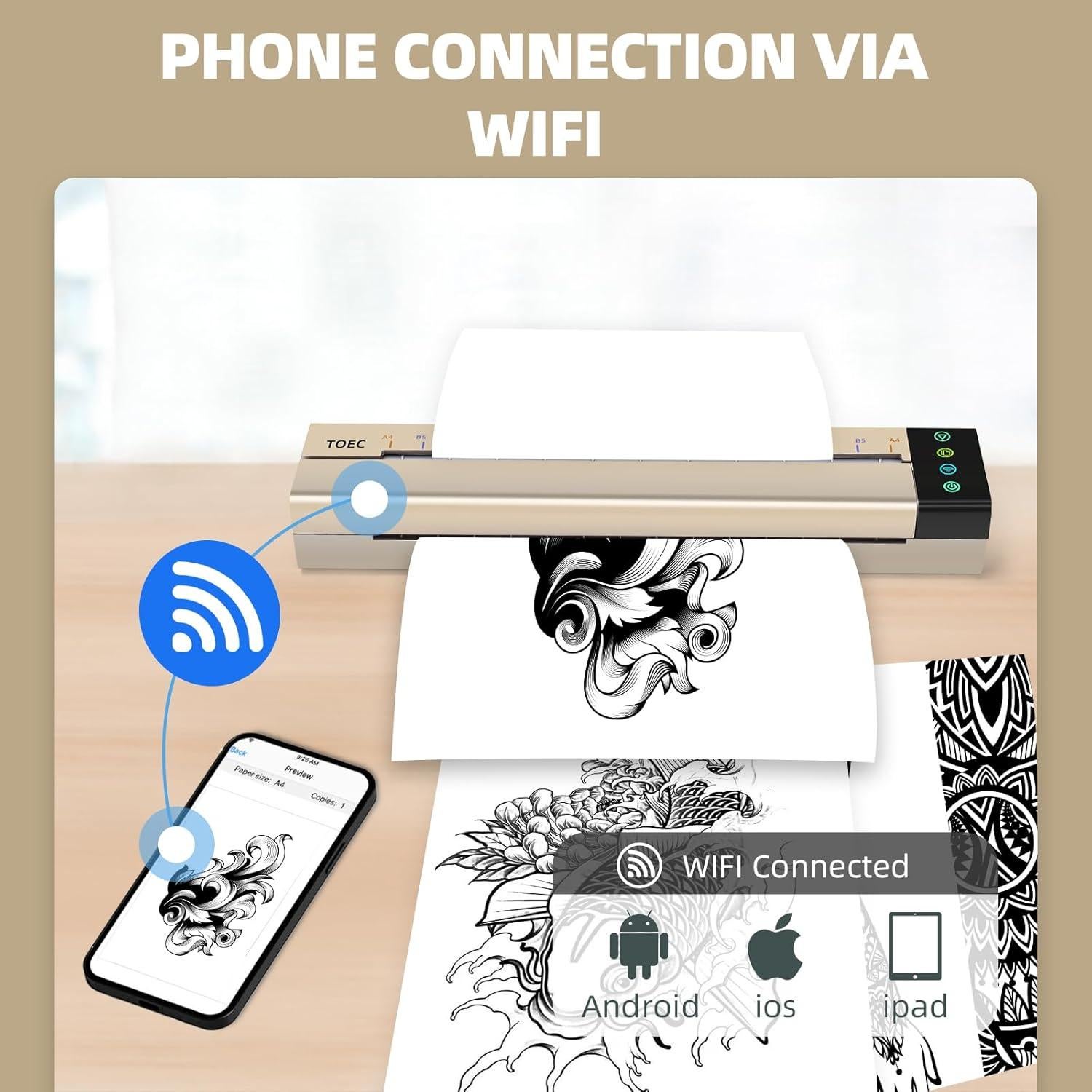 Máquina de Esténcil de Transferencia de Tatuajes ATOMUS, 200 DPI, USB/WiFi