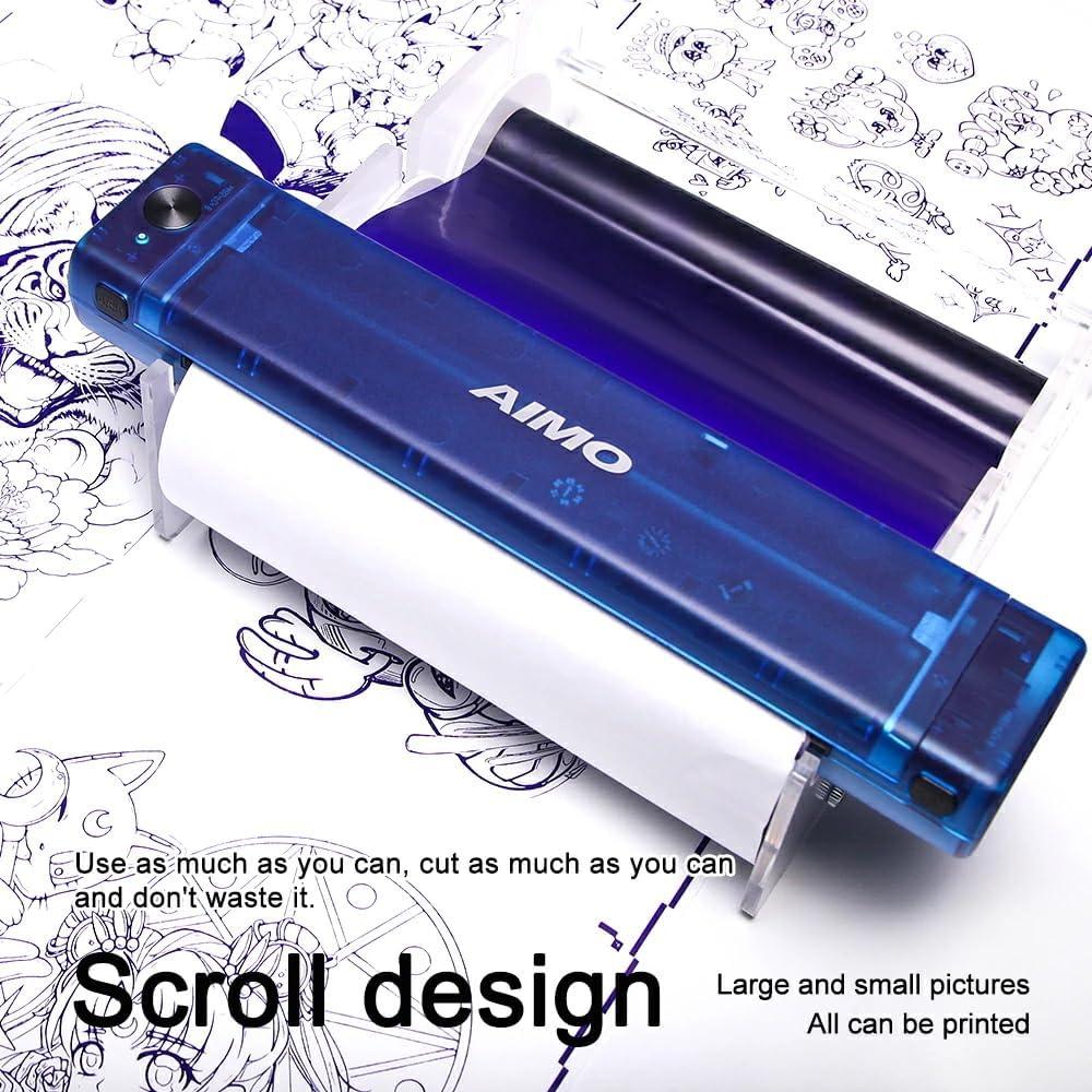 Aimo T08F Tattoo Transfer Printer Thermal Bluetooth Tattoo Long Image Printing for Phones，Ipad and PC for Tattoo Artists& Beginners，Include Transfer Machine, Handbag, Stand and A4 Roll Paper