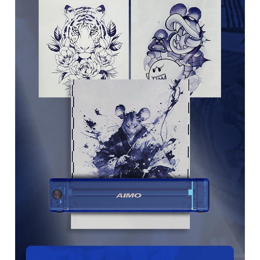 Aimo T08F Tattoo Transfer Printer Thermal Bluetooth Tattoo Long Image Printing for Phones，Ipad and PC for Tattoo Artists& Beginners，Include Transfer Machine, Handbag, Stand and A4 Roll Paper