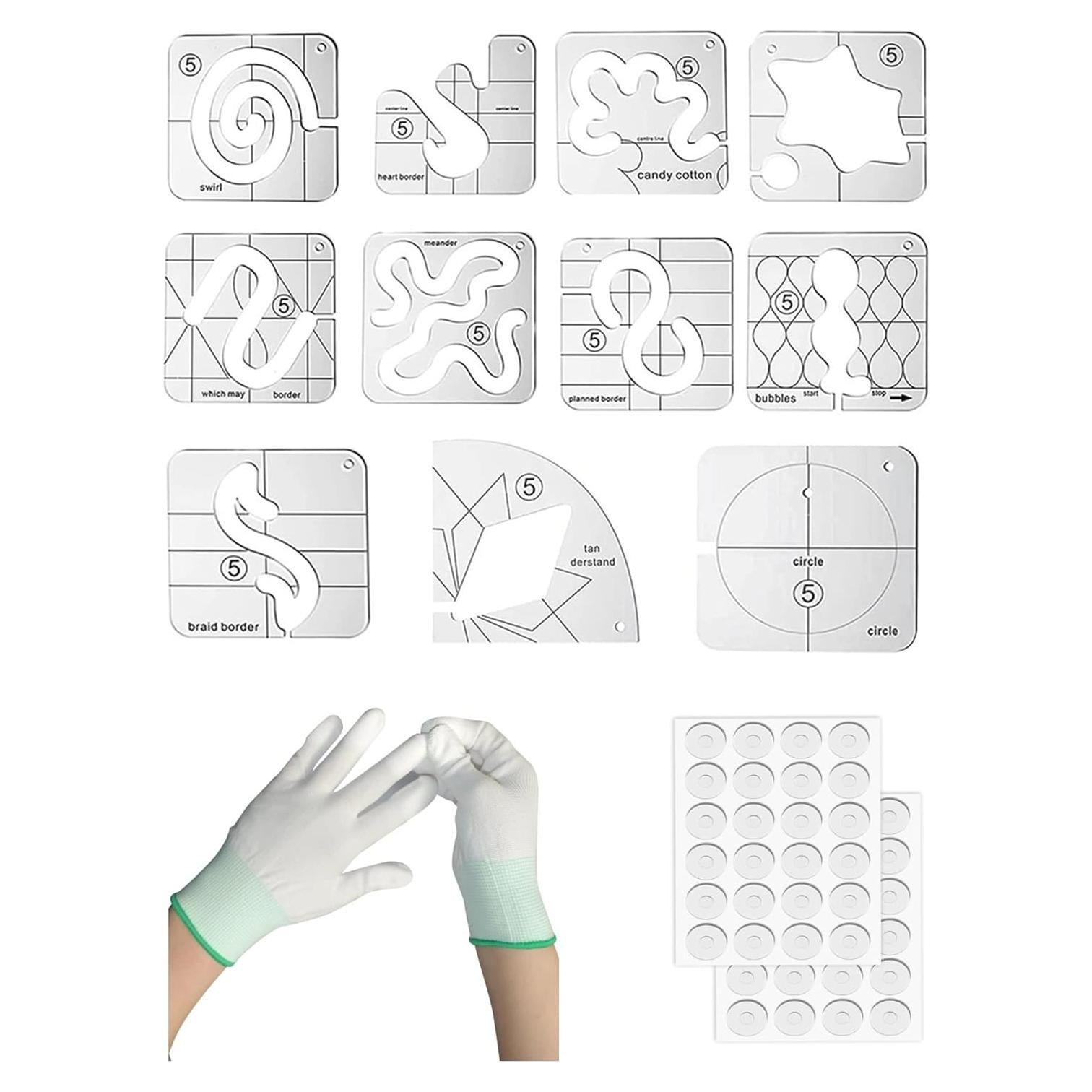 Juego de Plantillas de Acolchado JFT 15 Piezas con Guantes