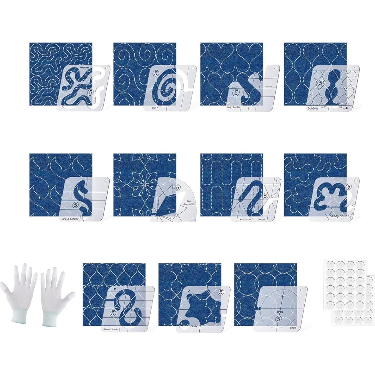 Juego de Plantillas de Acolchado JFT 15 Piezas con Guantes