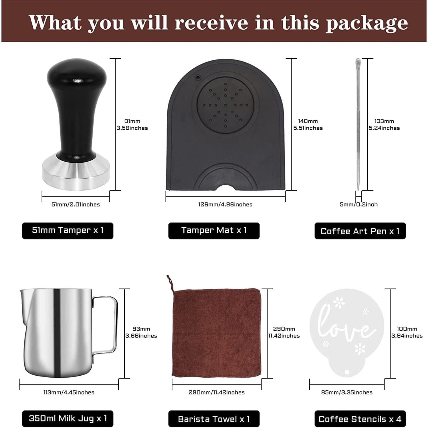 Juego de Prensa de Café Ezebesta 51 mm con Jarra 350 ml y Accesorios