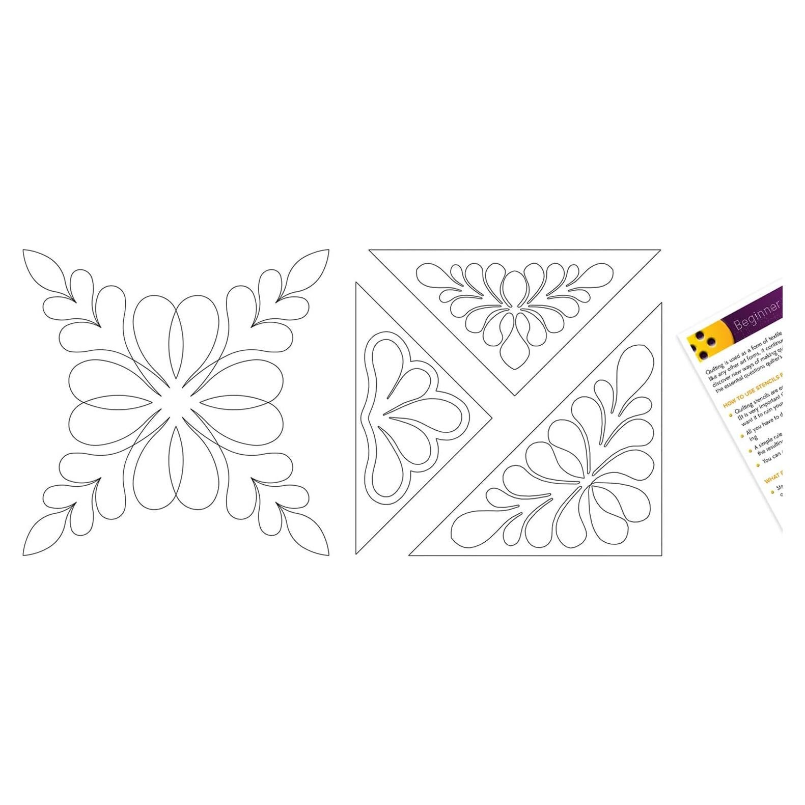 Quilting Stencils for Machine and Hand Quilting - Set of 2 Reusable Feather, Hearts and Triangular Designs Plastic Quilt Stencil for Borders, Background, Block Patterns with Guide