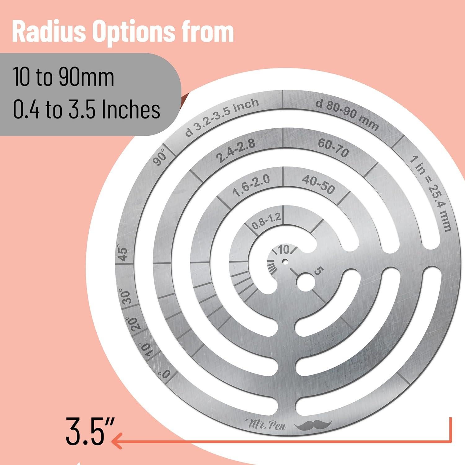 Regla Francesa de Acero Inoxidable Mr. Pen 8.9 cm con Plantillas
