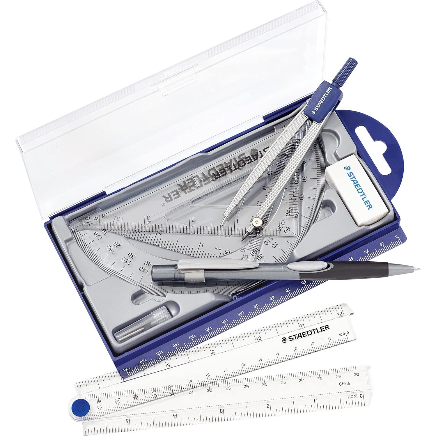 Set de Geometría Matemática 9 Piezas Staedtler Azul Plateado