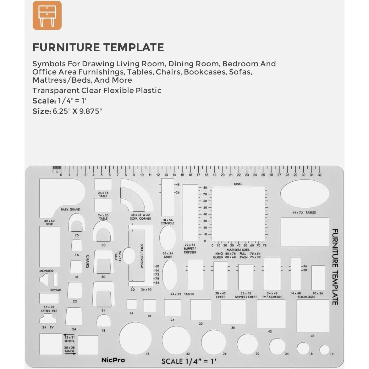 Plantillas de Dibujo Arquitectónico Nicpro 3 PCS Geometría