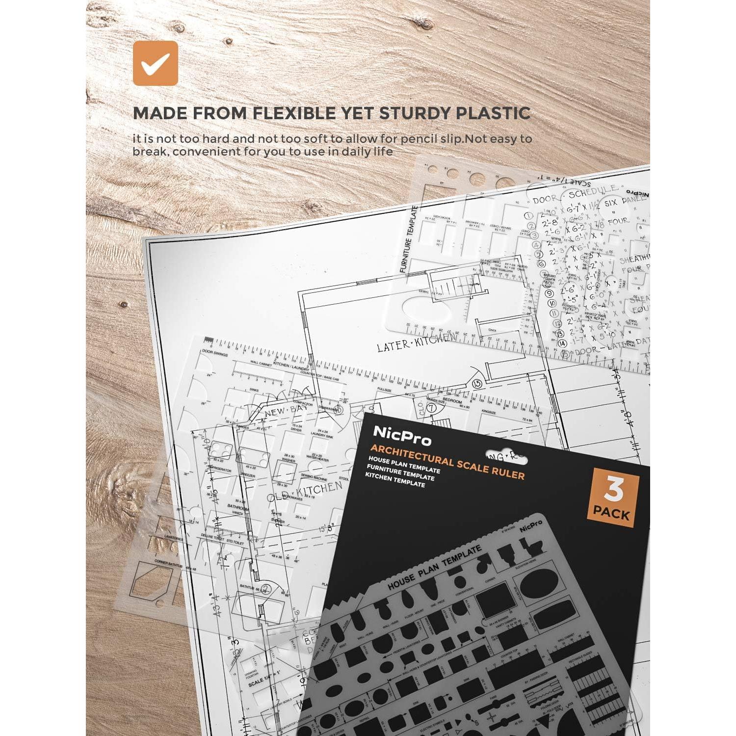 Plantillas de Dibujo Arquitectónico Nicpro 3 PCS Geometría