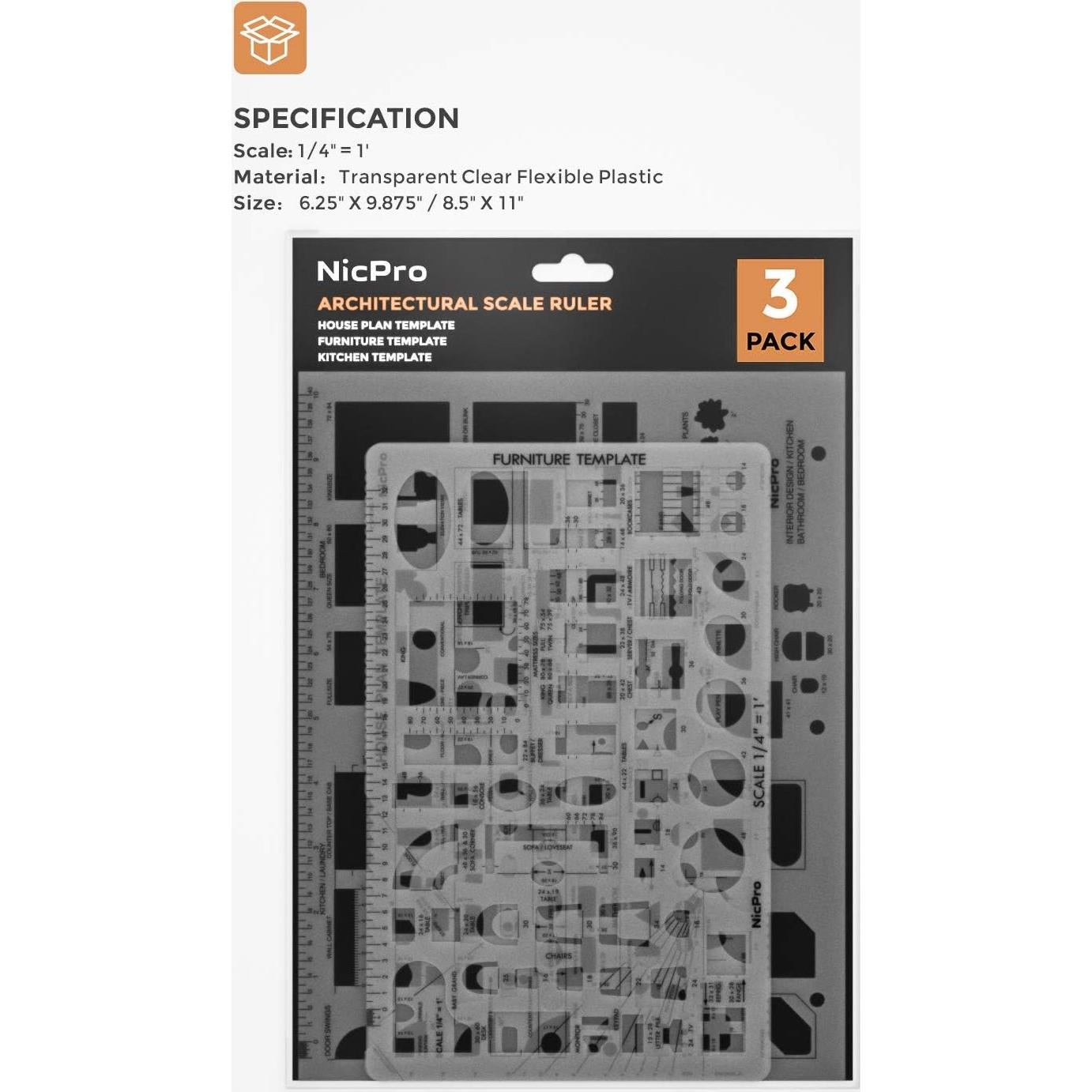 Plantillas de Dibujo Arquitectónico Nicpro 3 PCS Geometría