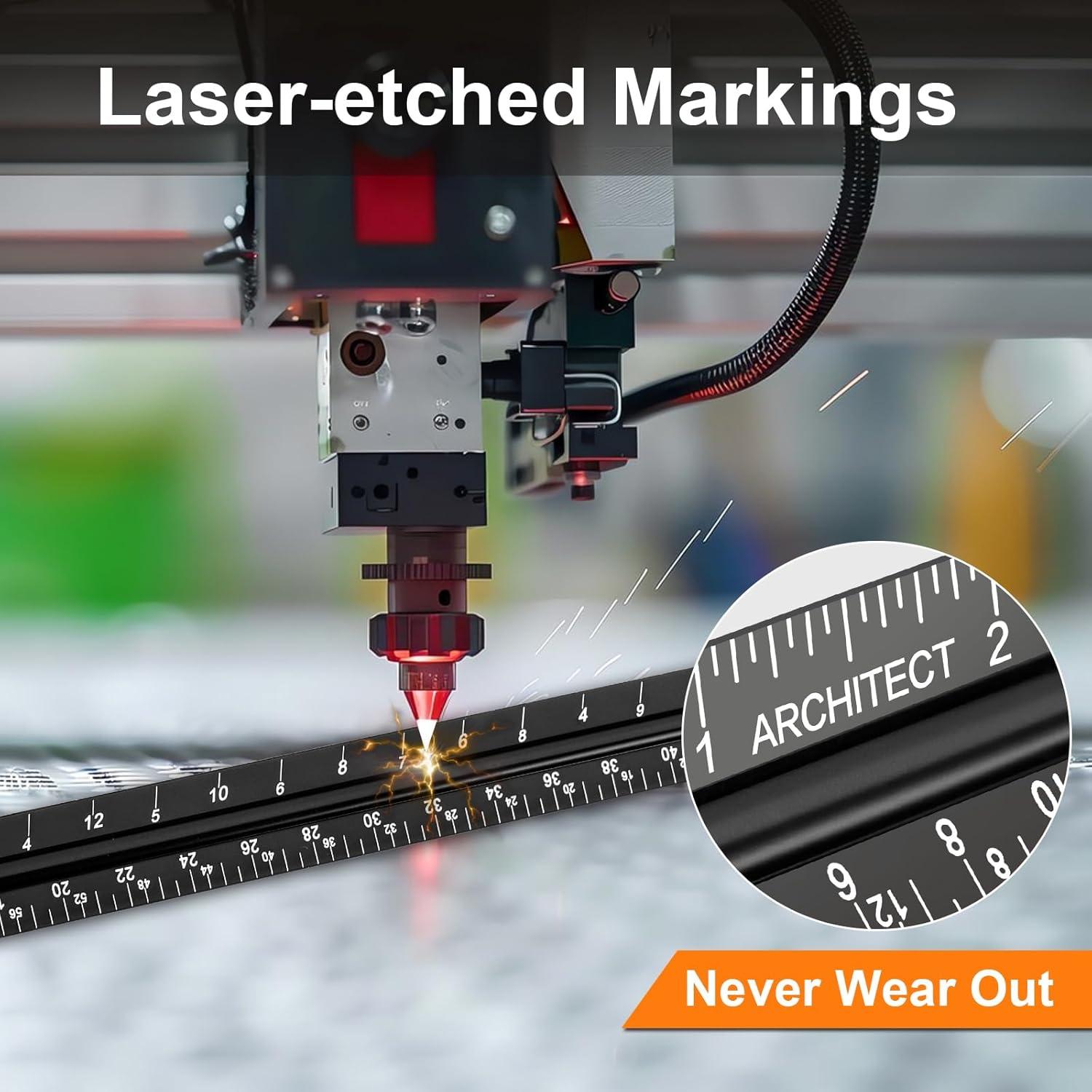 Regla Triangular de Aluminio Mveohos 30.48 cm Grabada Laser