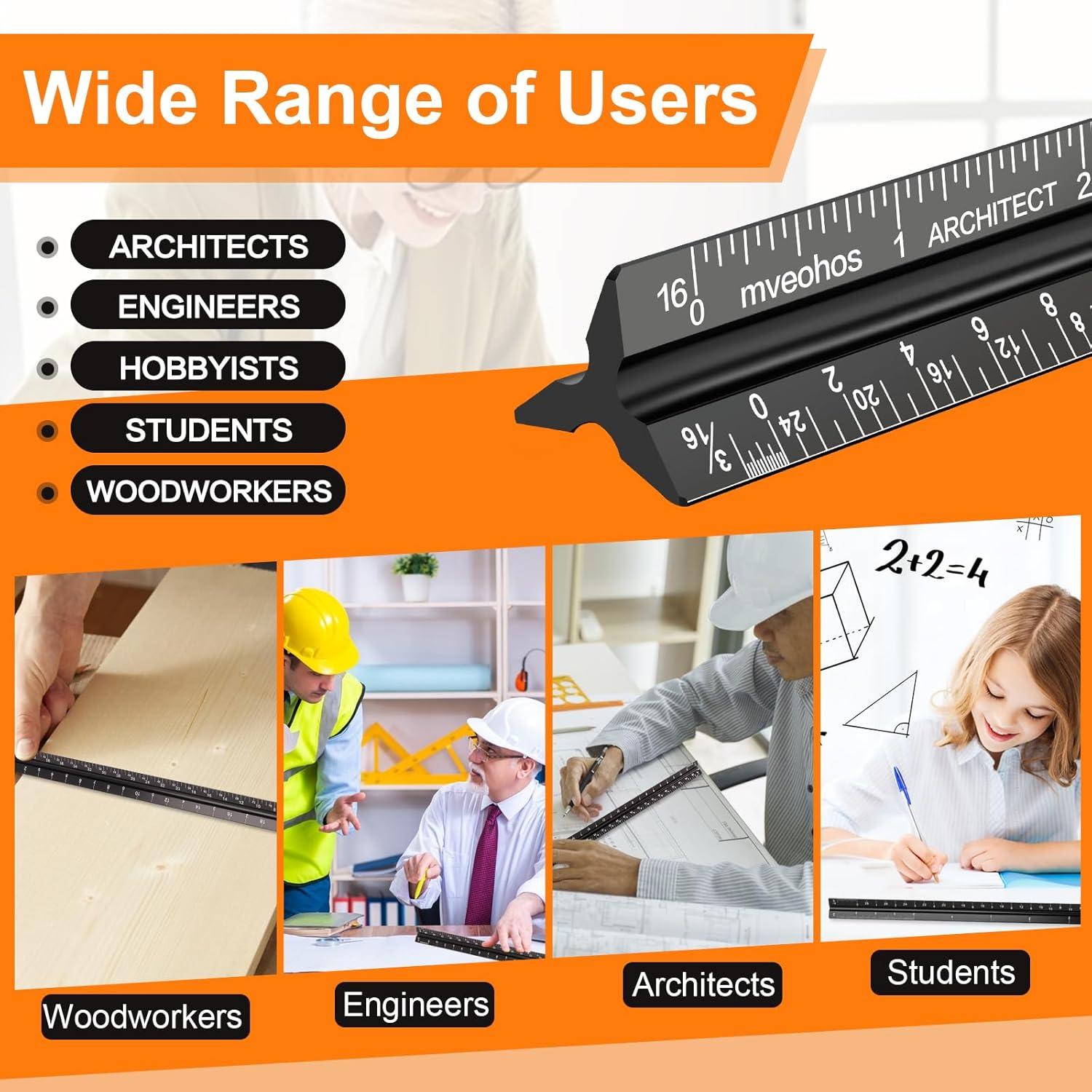 Regla Triangular de Aluminio Mveohos 30.48 cm Grabada Laser
