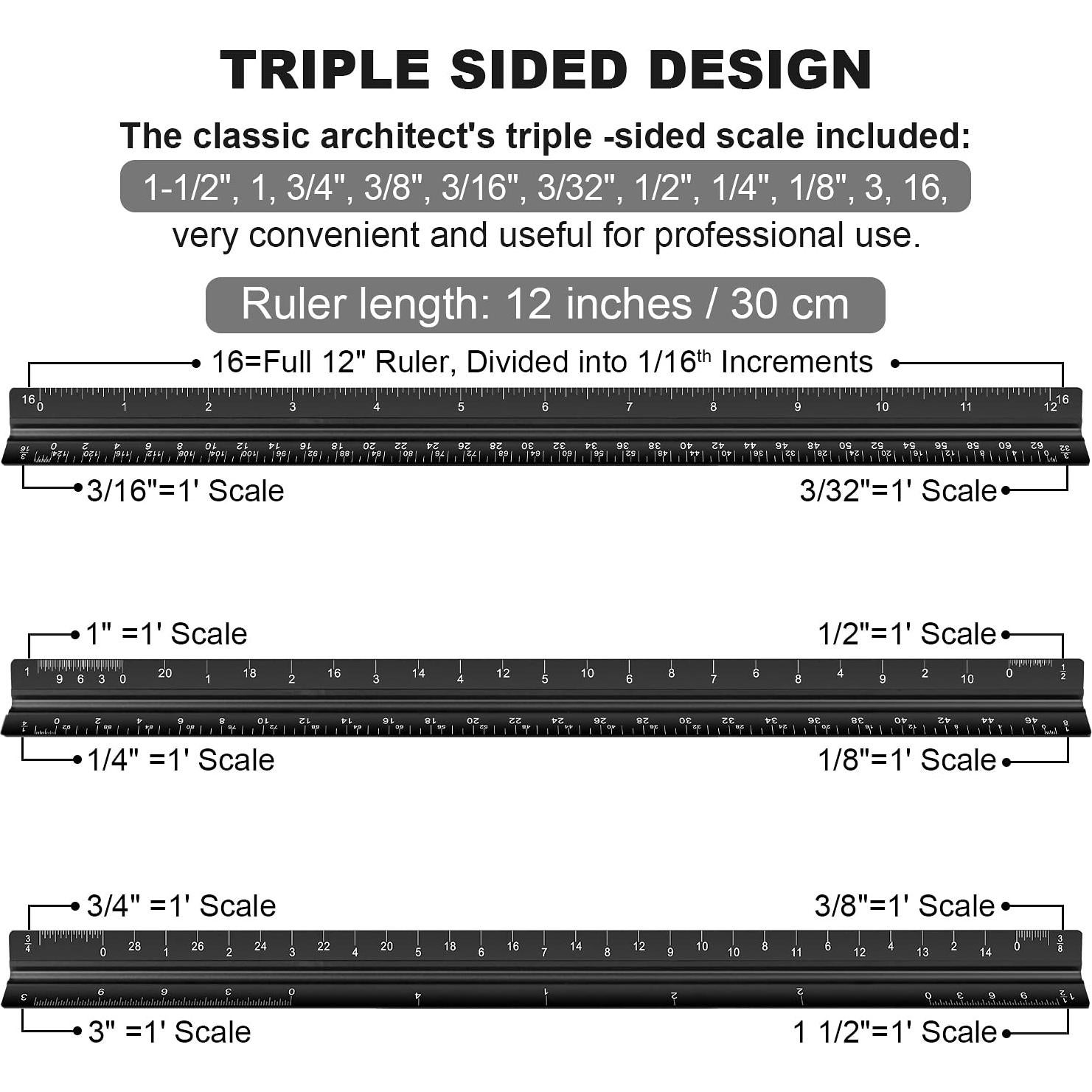Juego de Reglas de Escala Arquitectónica Jotyua 30.48 cm Aluminio