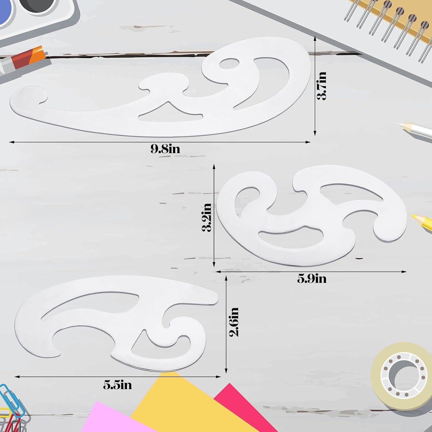 Reglas Francesas de Acero Inoxidable Fulmoon - 3 Pcs para Dibujo