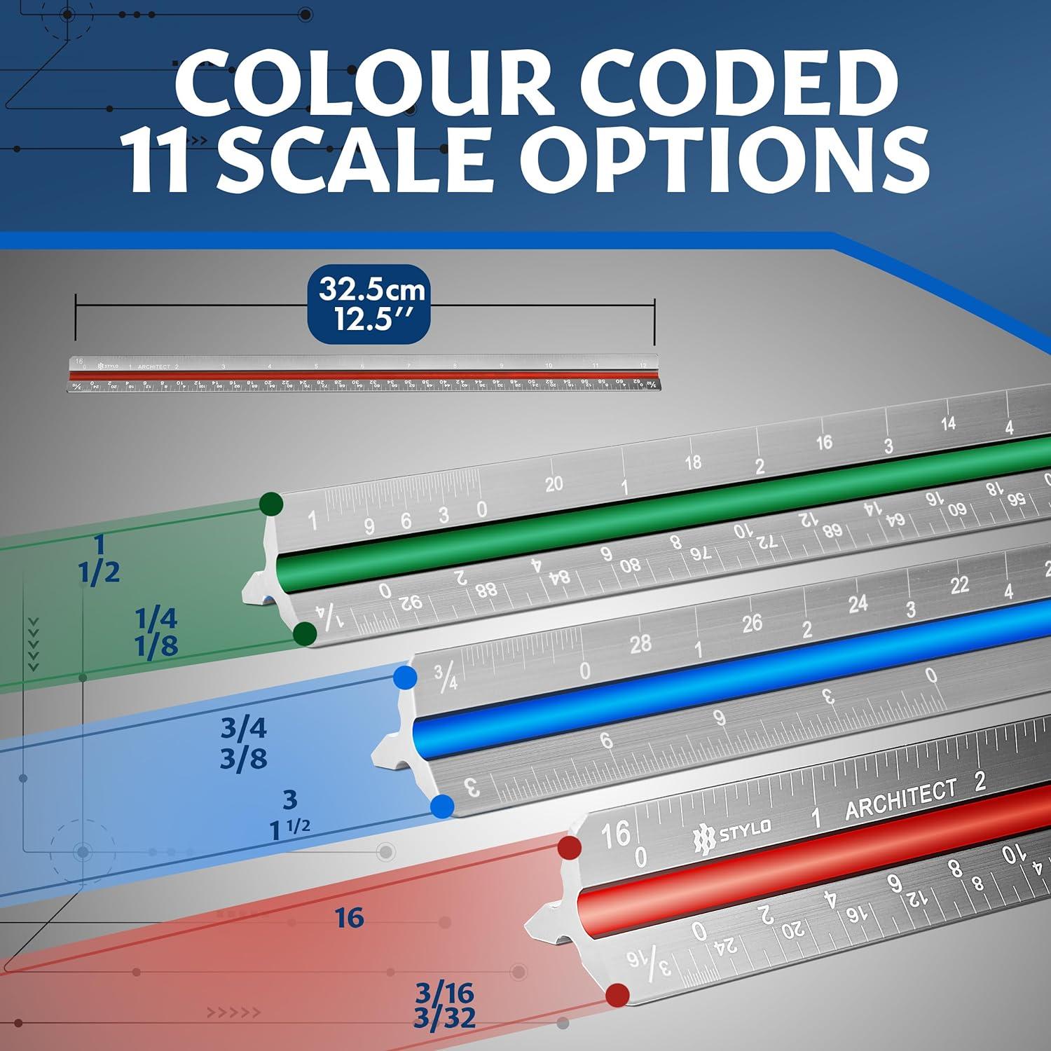 Regla de Escala Arquitectónica Stylo 30 cm Aluminio Gris